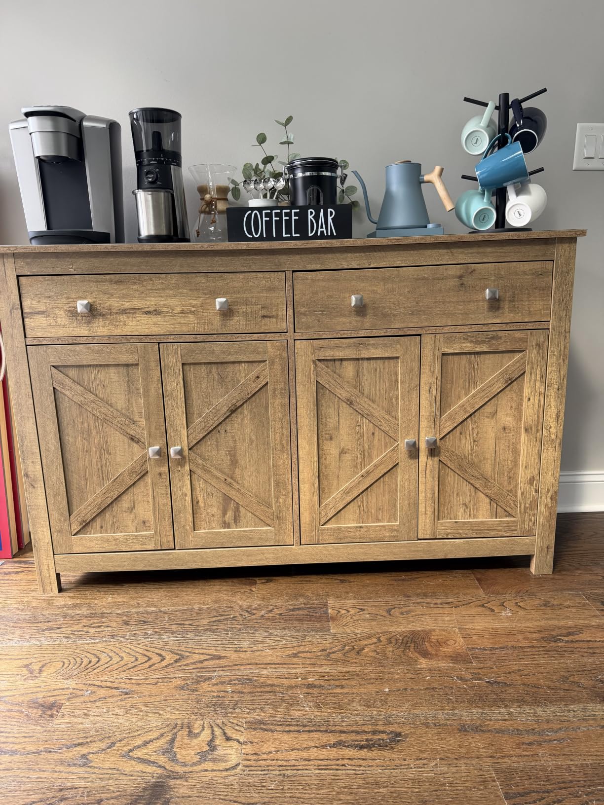 ALELION Coffee Station Organizer - Wood Countertop Accessories Organizer with Removable Dividers for Pods Condiment Syrup Tea Cups Stirrers - for Farmhouse Coffee Bar Decor customer photo 1