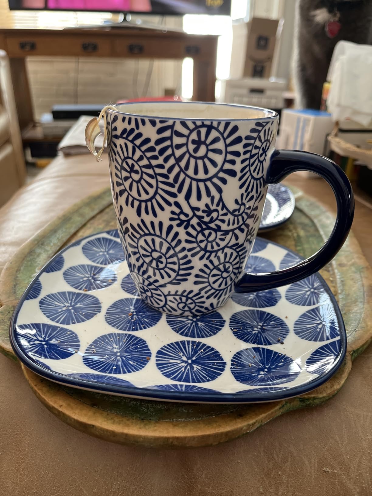 Selamica 10 oz Coffee Mugs Set of 6 with Handle, Coffee Cups Ceramic for Cappuccino Latte Cocoa Milk Tea, Dishwasher Microwave Safe, Vintage Blue customer photo 1