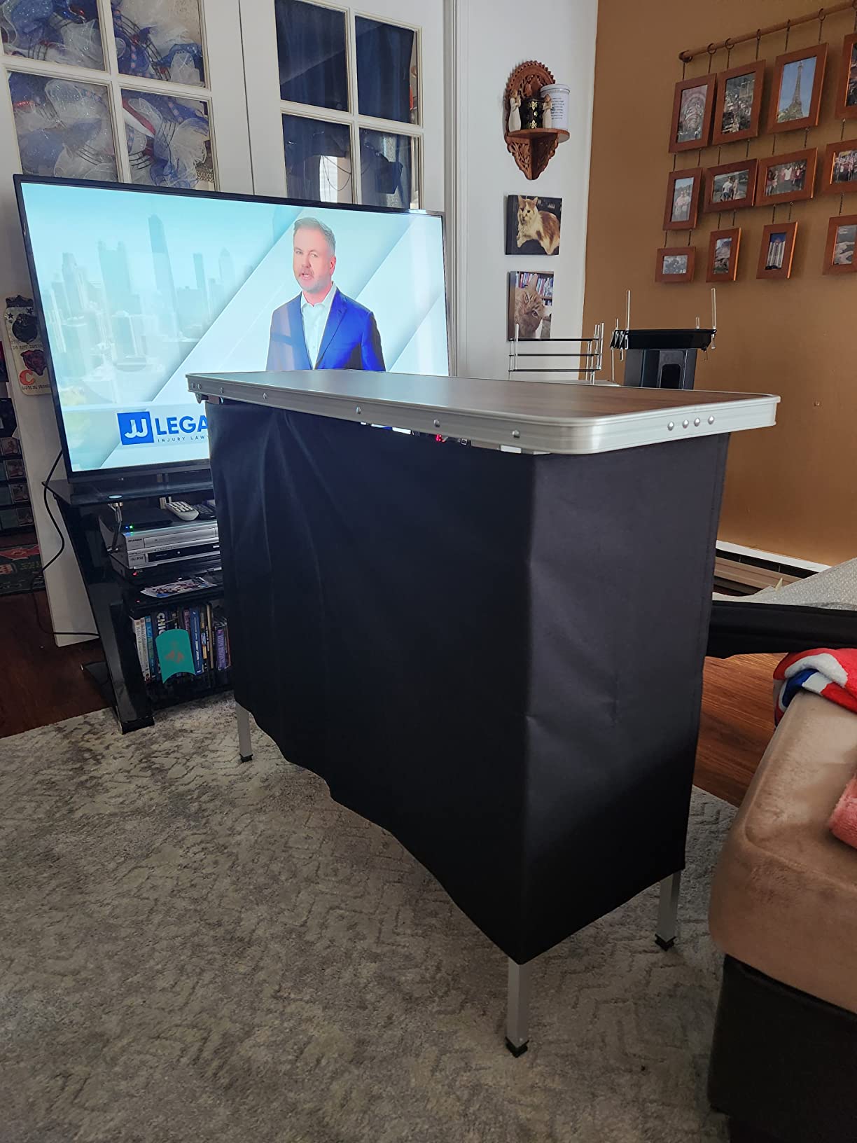 GIANTEX Portable Bar Table for Events, Folding Mobile Bartending Station with Storage Shelves, Removable Privacy Skirt, Carrying Case, for Parties, Catering, Trade Shows (Black, 43.5''L x 34.5''H) customer photo 2