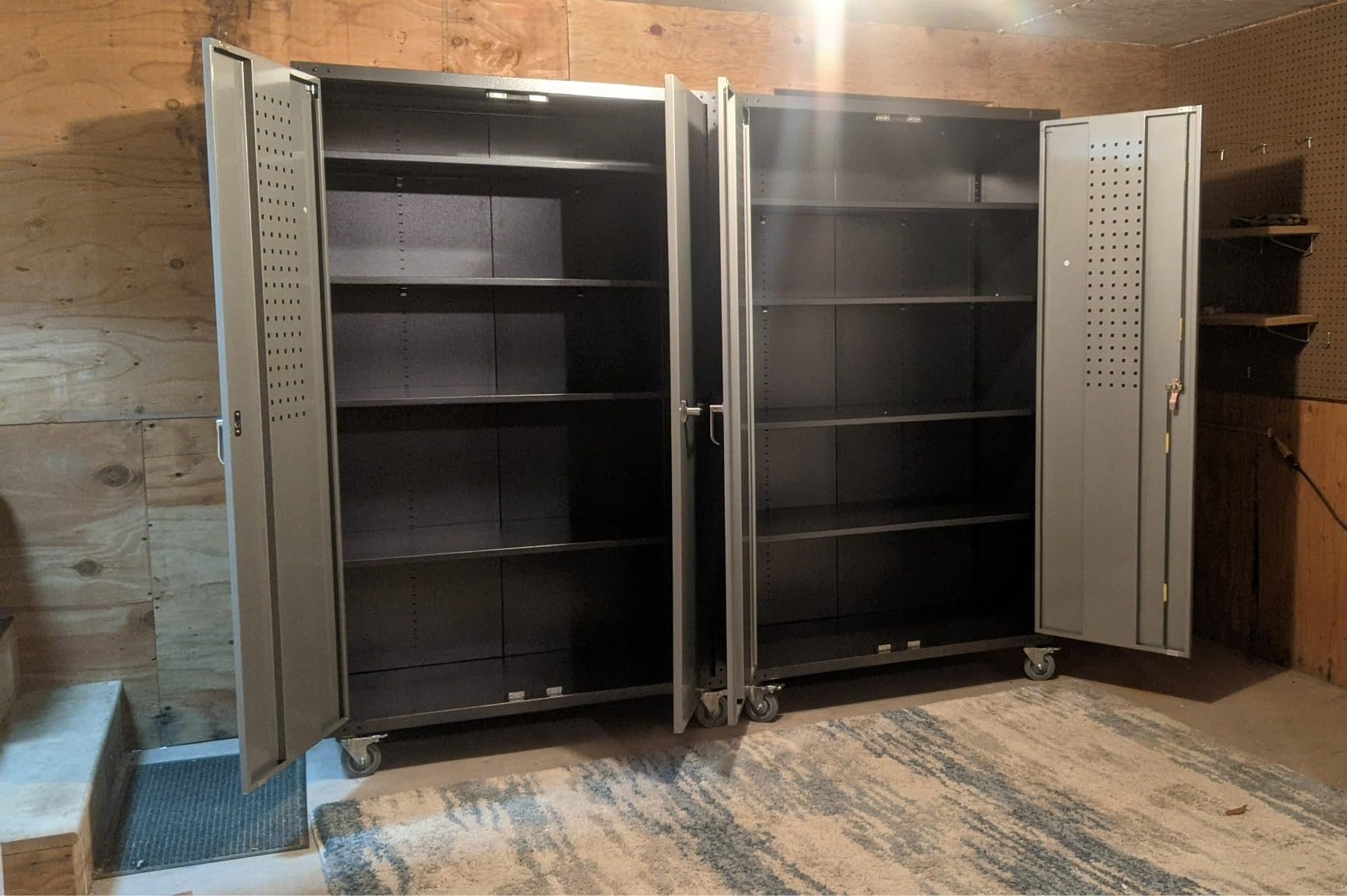 VINGLI Upgraded Wide & Deep Garage Storage Cabinet, Metal Storage Cabinet with Pegboards, Wheels, Locking Doors and Adjustable Shelves (Black, 43''W x 20''D x 72''H) customer photo 1
