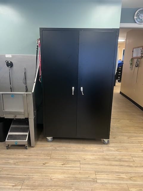 VINGLI Upgraded Wide & Deep Garage Storage Cabinet, Metal Storage Cabinet with Pegboards, Wheels, Locking Doors and Adjustable Shelves (Black, 43''W x 20''D x 72''H) customer photo 2