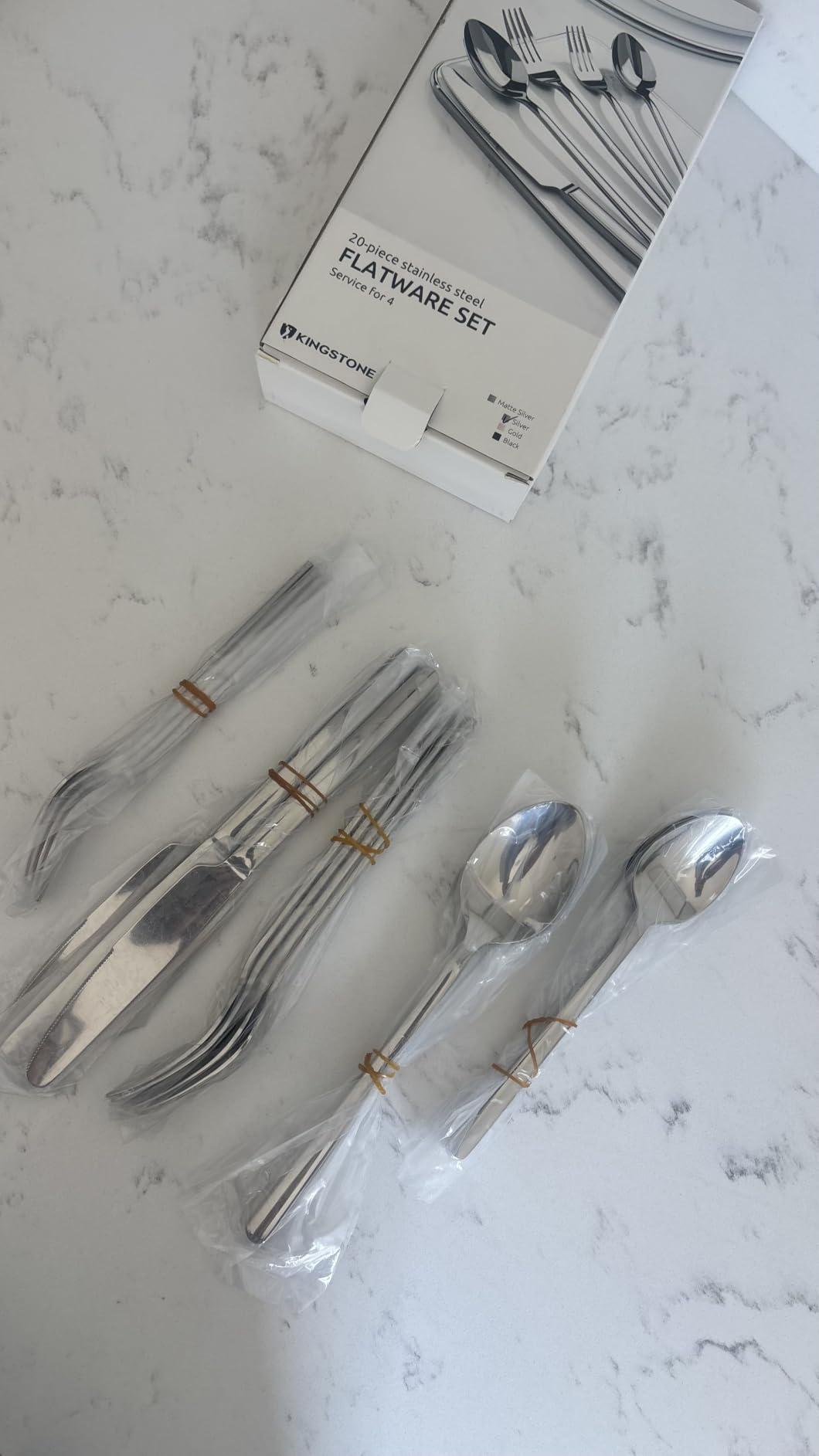 KINGSTONE 40 Piece Silverware Set, Flatware Set for 8, 18/10 Stainless Steel Cutlery Set Mirror Polished Modern Design Dishwasher Safe customer photo 2