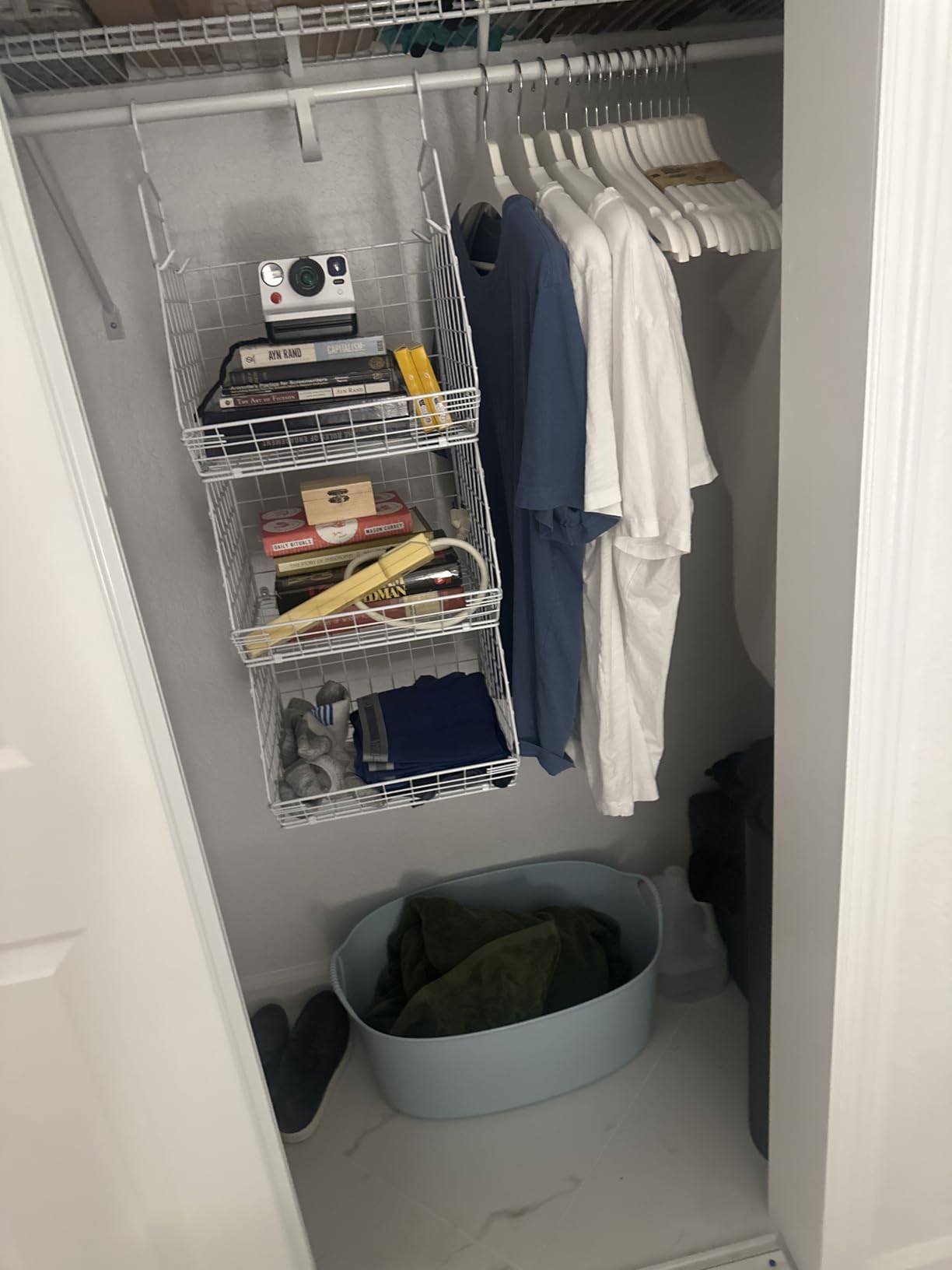 X-cosrack 6 Tier Closet Hanging Organizer, Clothes Hanging Shelves with 4 Hanging Hooks 5 S Hooks, Wire Storage Basket Bins, for Clothing Sweaters Shoes Handbags Clutches Accessories Patent customer photo 2