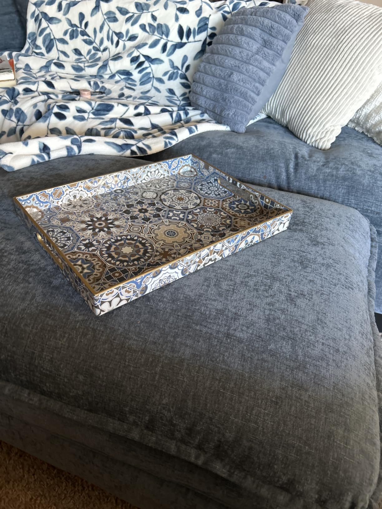 AGIOTA 2 Pcs Serving Tray with Handles Bohemian Decorative Tray Large Ottoman Trays for Living Room Blue Coffee Table Trays for Breakfast customer photo 2