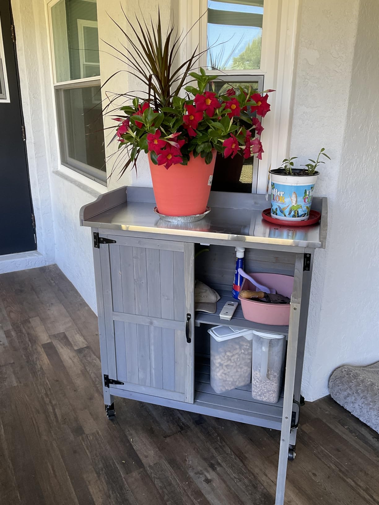 Yaheetech Outdoor Storage Cabinet Potting Bench Table Garden Storage,Gray customer photo 2