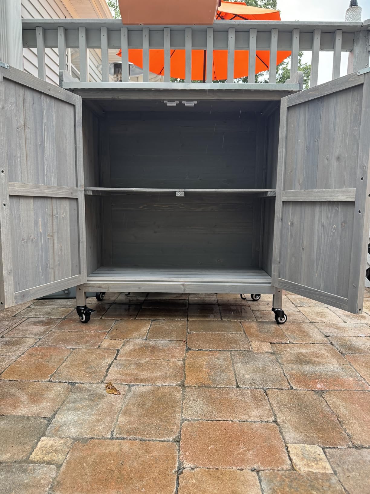 Topeakmart Potting Bench for Outside with Storage Cabinet & Metal Top,Brown | Outdoor potting table for patios, backyards and farm stands, with flexible workspace, removable shelf and garden storage area customer photo 2
