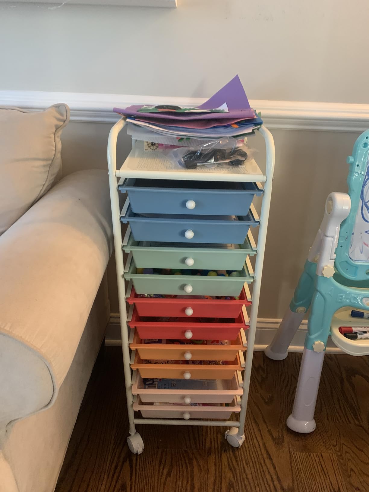 COSTWAY 10-Drawer Rolling Storage Cart, Utility Mobile Trolley | Removable Drawers & Universal Casters & 2 Brakes, Versatile Flexible Drawer Organizer Cart for Home, Office (Rainbow) customer photo 1