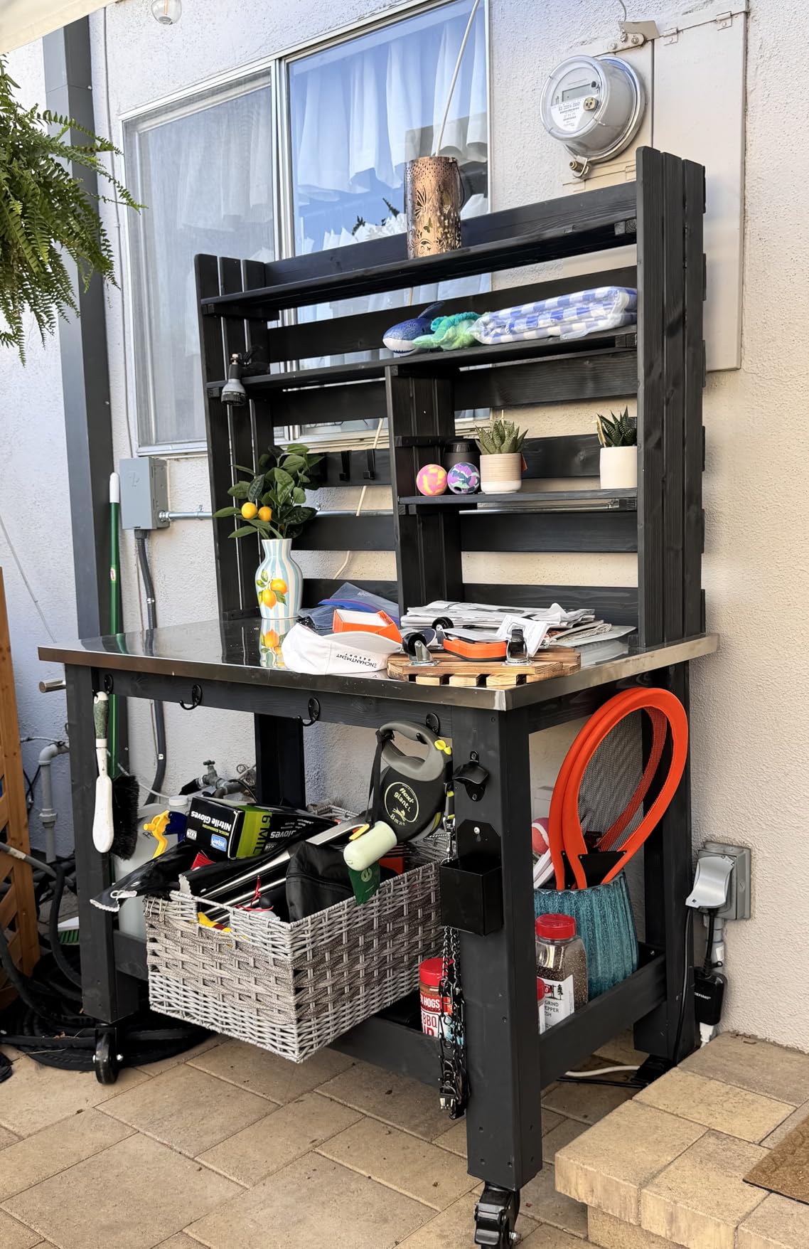GDLF Potting Bench Table Large Outdoor Kitchen Island Prep Station with Stainless Steel Top Waterproof Cover, Hardwood, 66.9 H customer photo 1