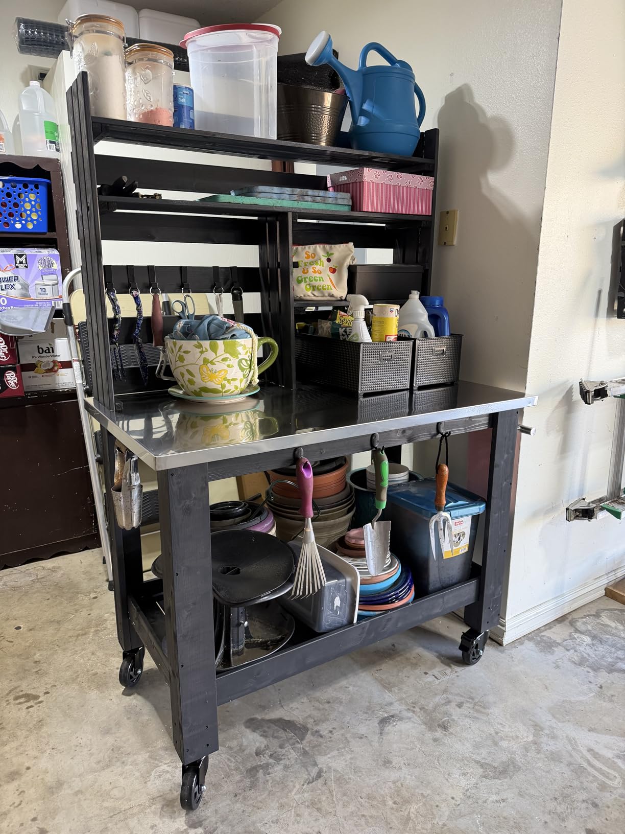 GDLF Potting Bench Table Large Outdoor Kitchen Island Prep Station with Stainless Steel Top Waterproof Cover, Hardwood, 66.9 H customer photo 2