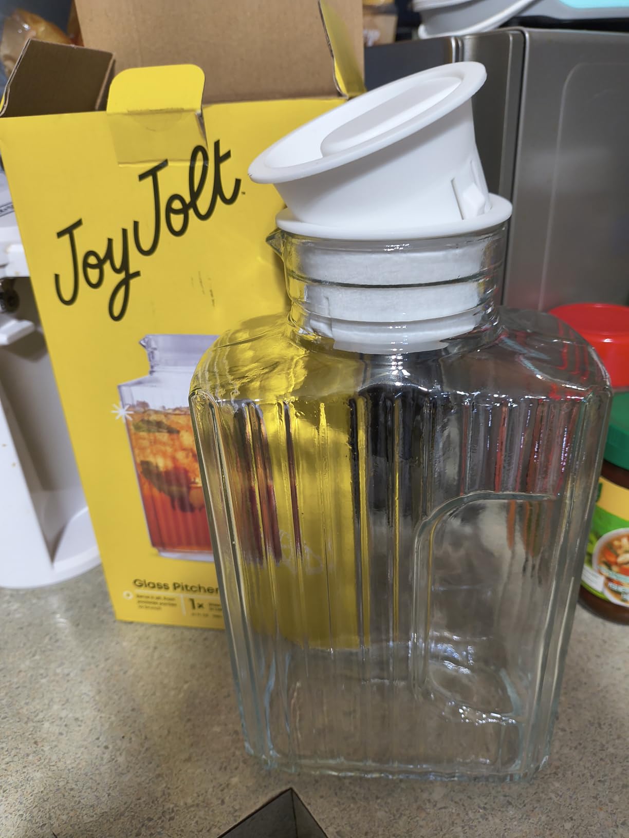 68oz Glass Pitcher with Lid (2 Lids), Rectangle Beverage Serveware and Storage Container for Cold Drinks and Liquids, Water Containers, 2 Quart Pitcher with Lid for Kool Aid and Lemonade customer photo 1