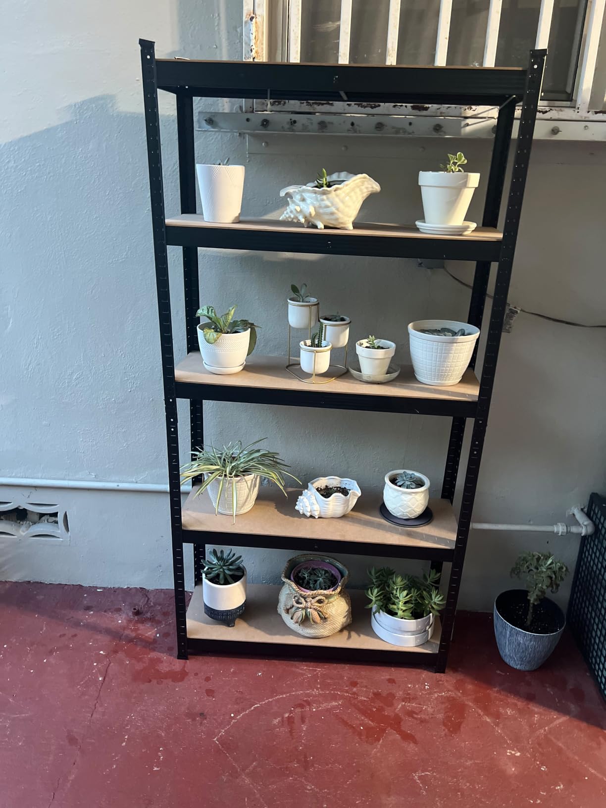 Topeakmart 5 Tier Metal Storage Shelving Unit, 27.5x12x60 Inch, Blue, Powder-coated iron frame and MDF boards hold 386 lb per tier, boltless adjustable shelves and a slim depth fit tight garages customer photo 2