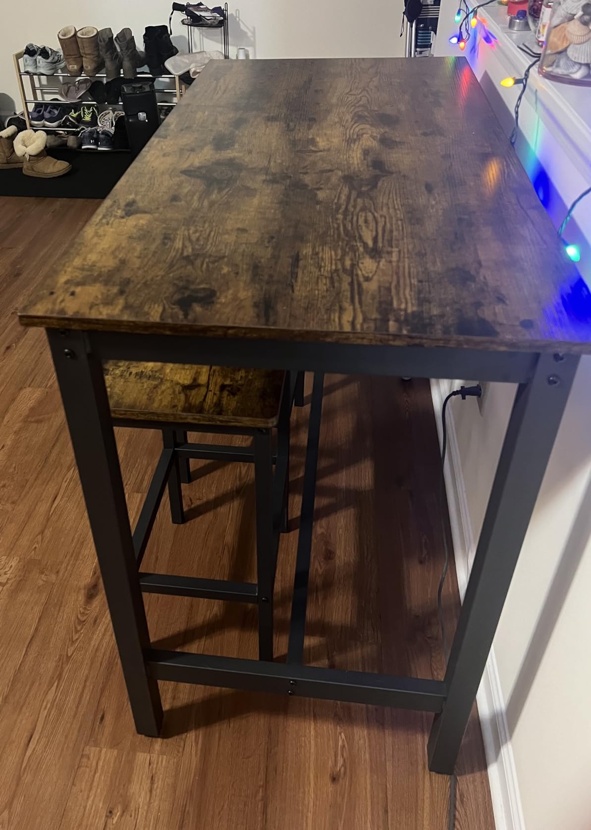 VASAGLE Bar Table and Chairs Set, Square Table with 2 Stools, Dining Pub Set for 2, Space Saving for Kitchen Breakfast, Living Room, Rustic Brown and Ink Black customer photo 1