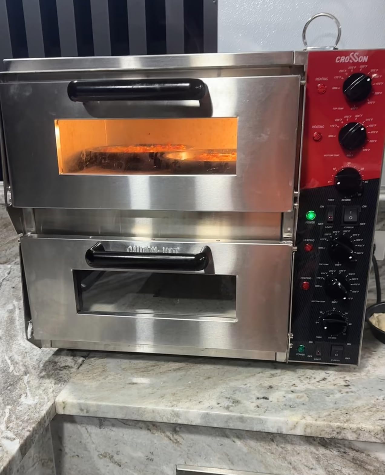 CROSSSON ETL listed Commercial Double Deck 16 inch Countertop Electric Pizza Oven with pizza stone, Multipurpose Indoor Pizza oven for Restaurant use, 120V/3200W customer photo 2