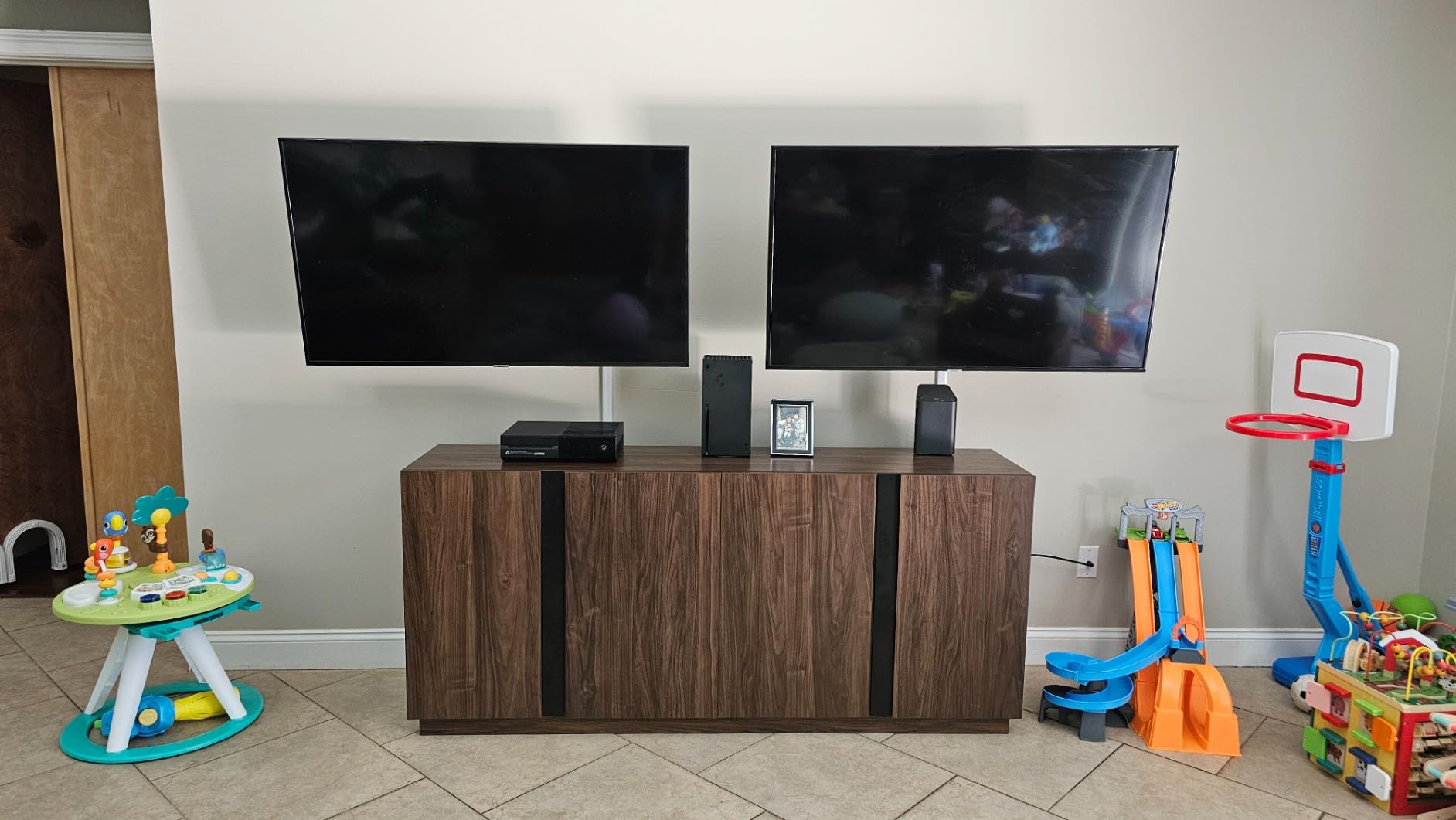Walker Edison Liss Contemporary 4-Door Minimalist Sideboard 70 Inch Dark Walnut customer photo 1