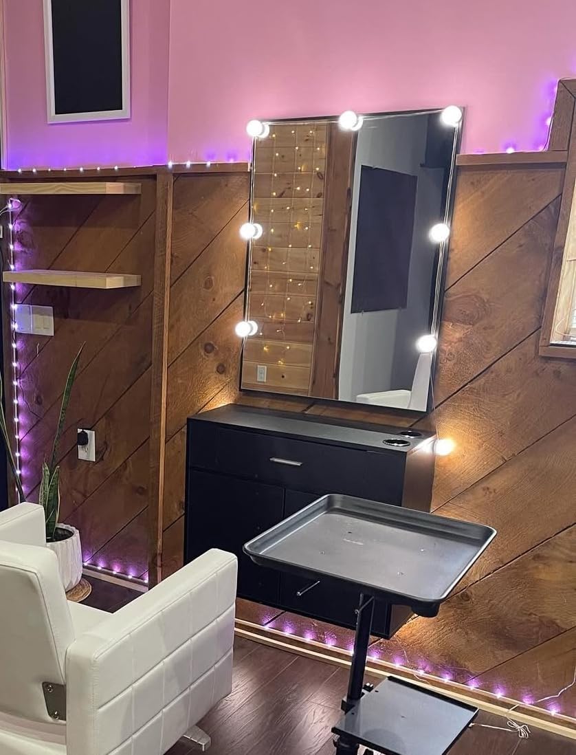 Winado Wall Mount Salon Station, Barber Salon Station with Mirror Cabinet | 1 Storage Cabinet, 2 Hair Dryer Holders for Hair Stylist, Beauty Spa Equipment, Black customer photo 2