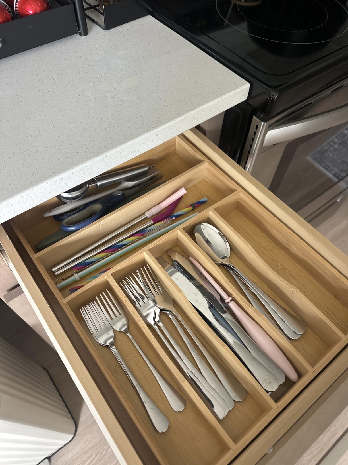 Kitchen Drawer Organizer Silverware Tray, Plastic Flatware Utensil Holder Cutlery Organizer BPA Free for Spoons Forks Knives customer photo 2