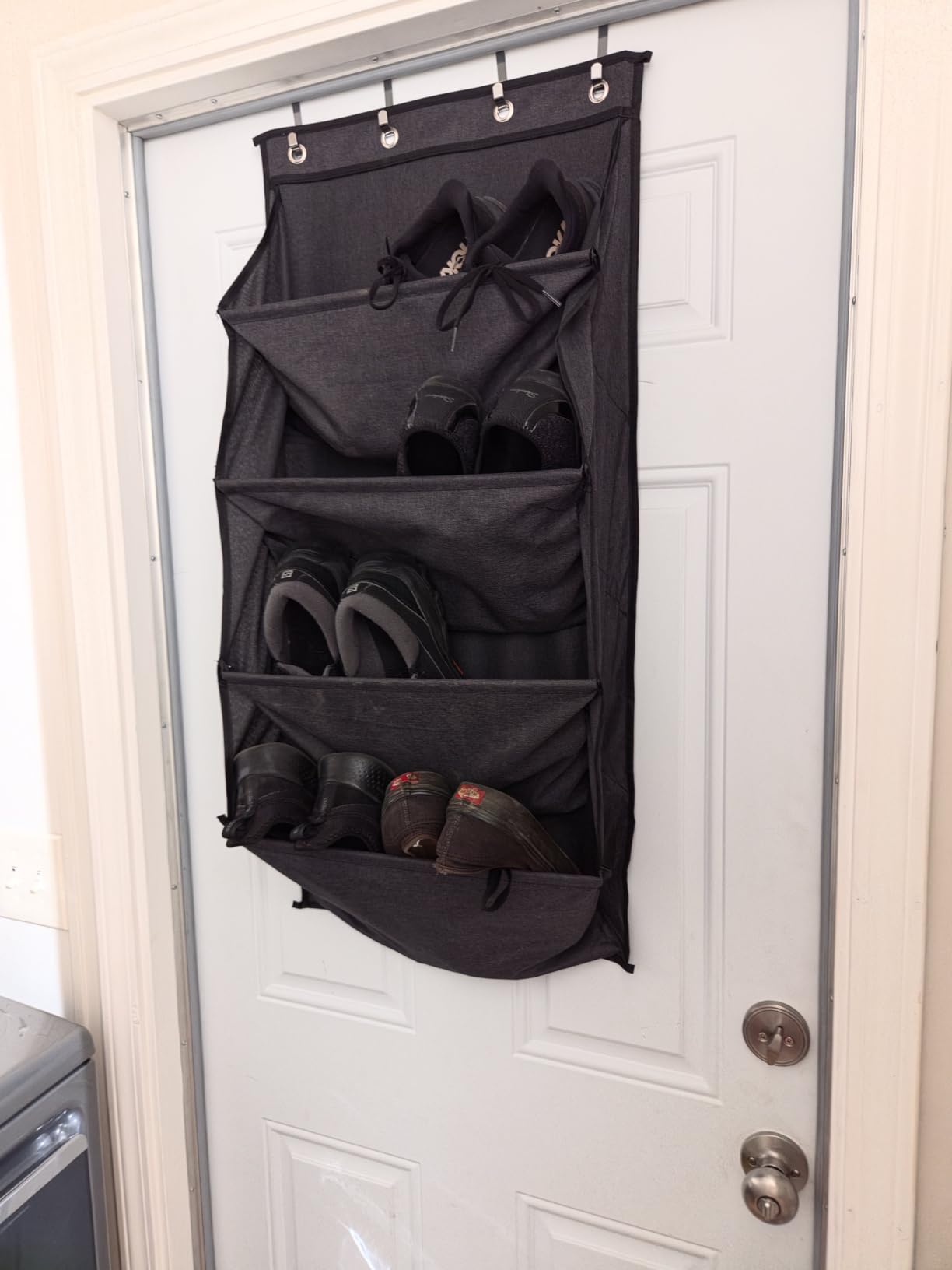 SLEEPING LAMB Over The Door Shoe Organizer for Closet with Large Deep Pockets, Narrow Shoe Rack for Door Hanging Boots Storage, Black customer photo 1