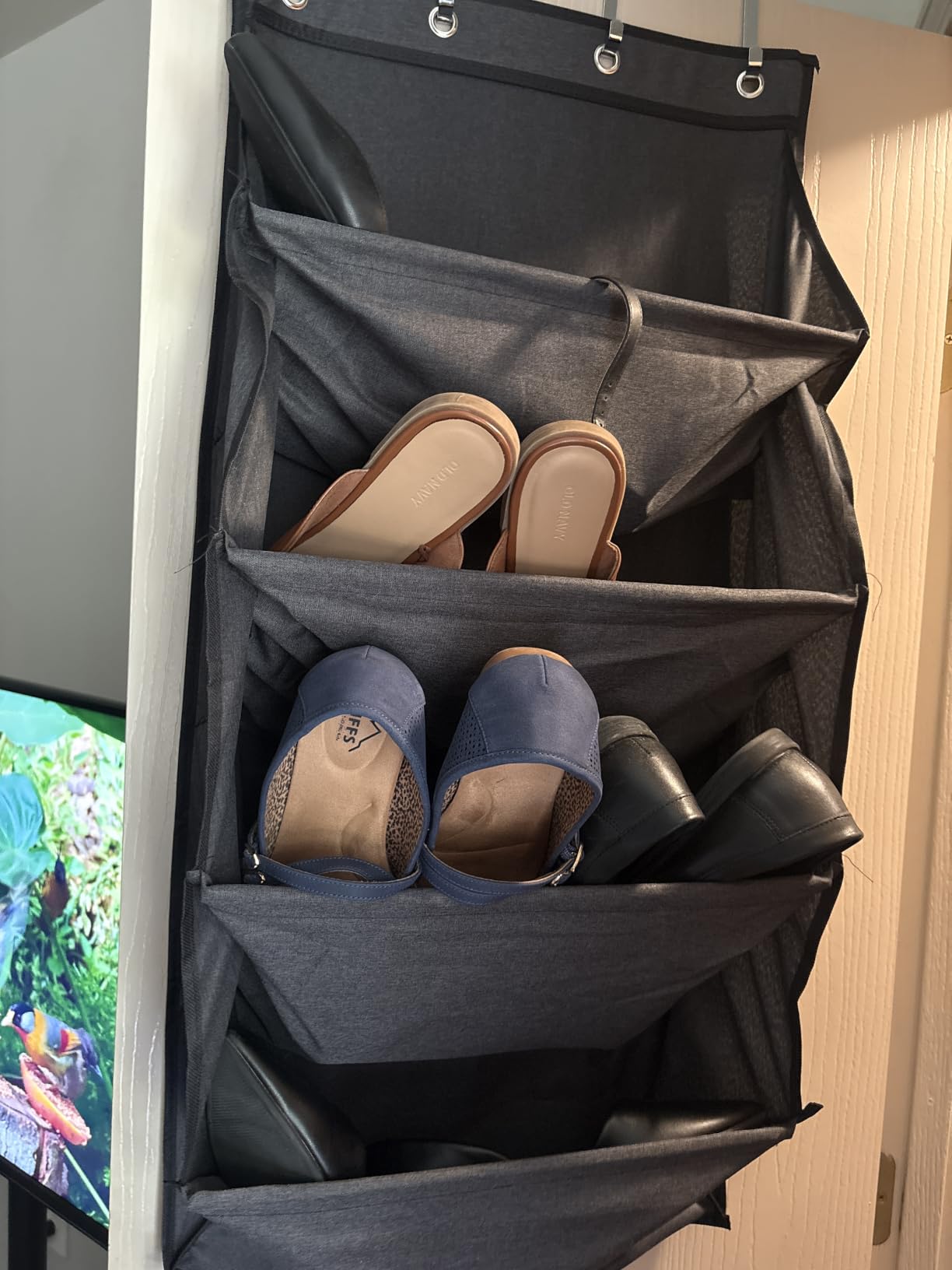 SLEEPING LAMB Over The Door Shoe Organizer for Closet with Large Deep Pockets, Narrow Shoe Rack for Door Hanging Boots Storage, Black customer photo 2