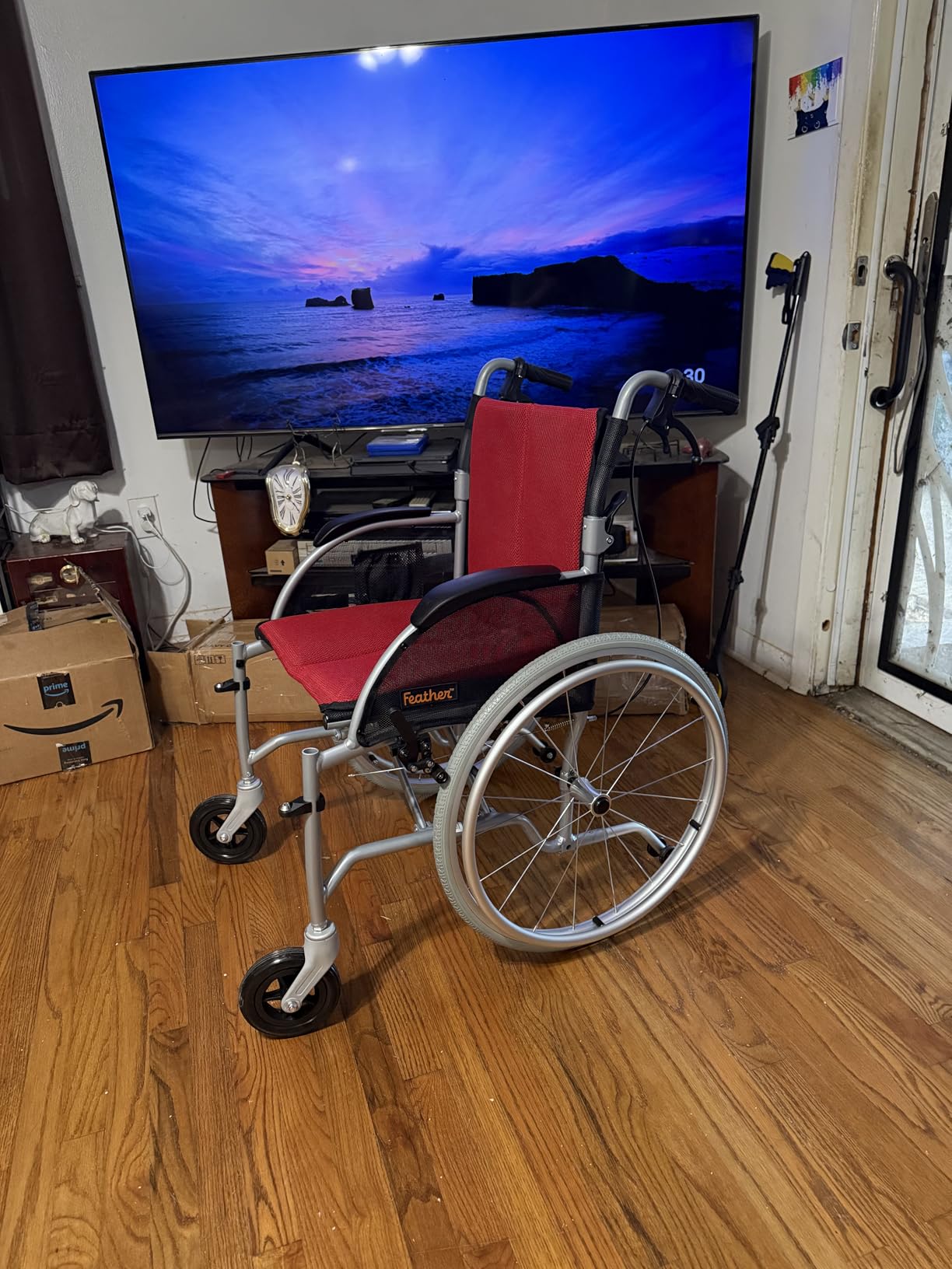 FeatherMobility - Red Lightweight Folding Wheelchair - 13.5 lbs, 18