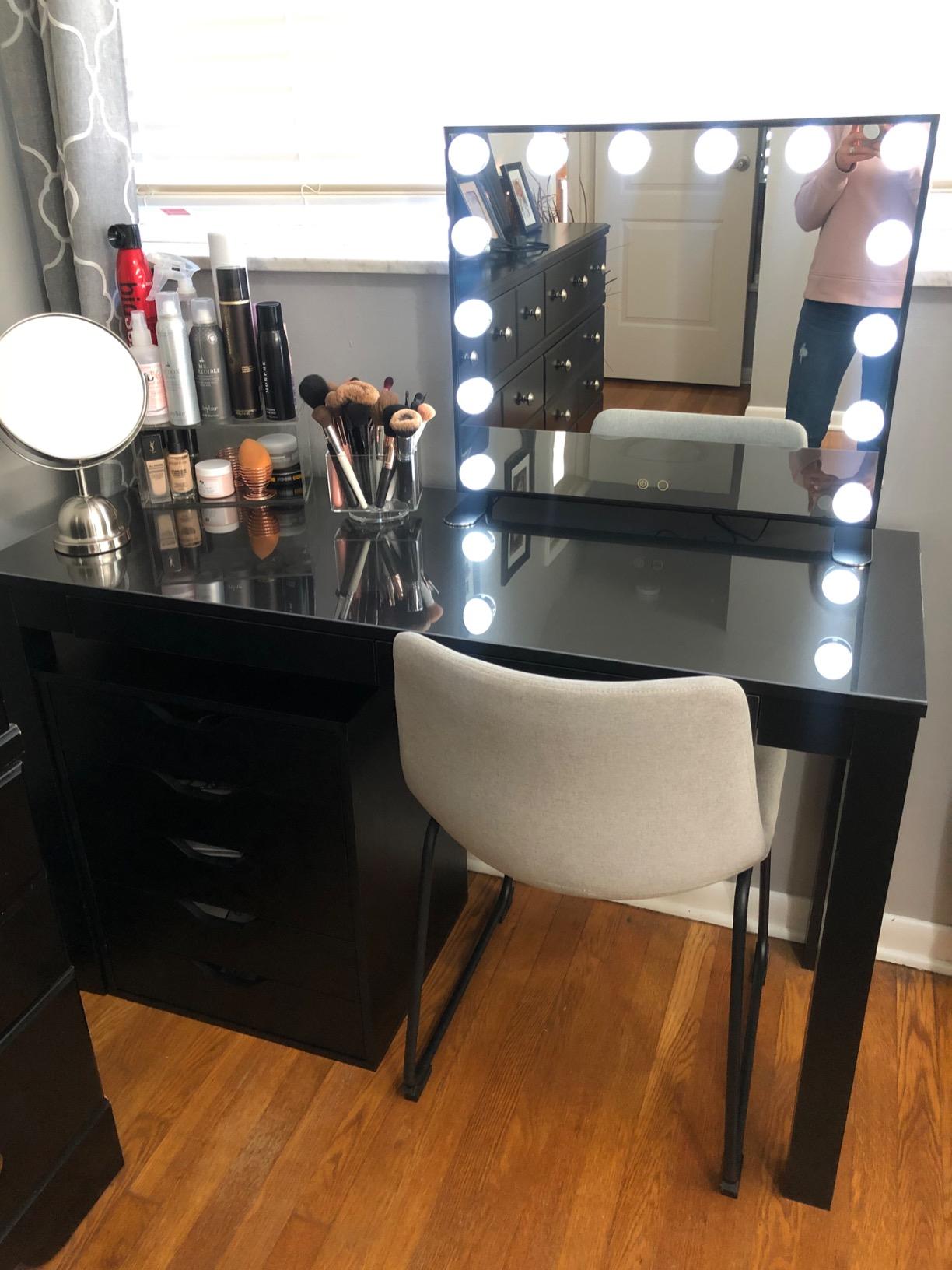 BEAUTME Hollywood Makeup Mirror,Vanity Mirror with Lights, LED Mirrors, Tabletop or Wall-Mounted Mirror with 16 Dimming LED Bulbs, Silver(911×180×616mm) customer photo 2