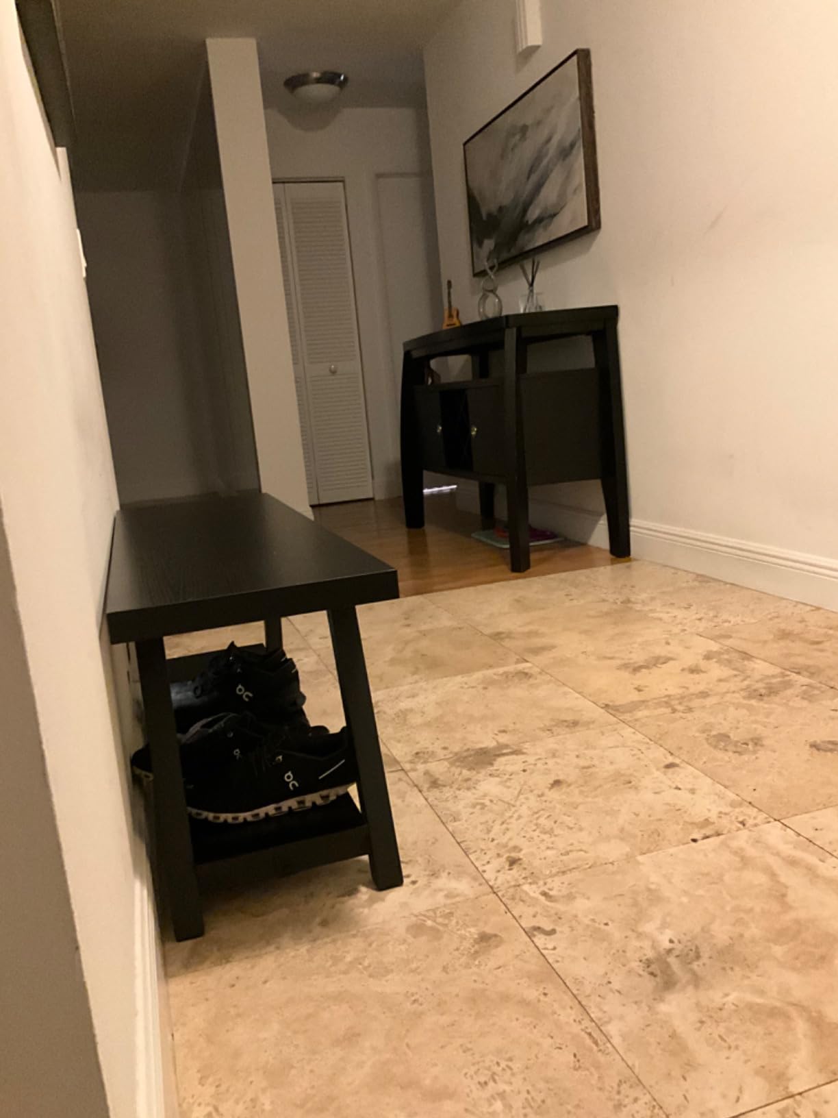 LVB Black Entryway Bench with Storage, Wood Bench for Entryway, 47 in | Wood Metal Modern Entry Way Bench for Bedroom Living Room, Indoor Accent Seating Bench for Foyer Entrance customer photo 1