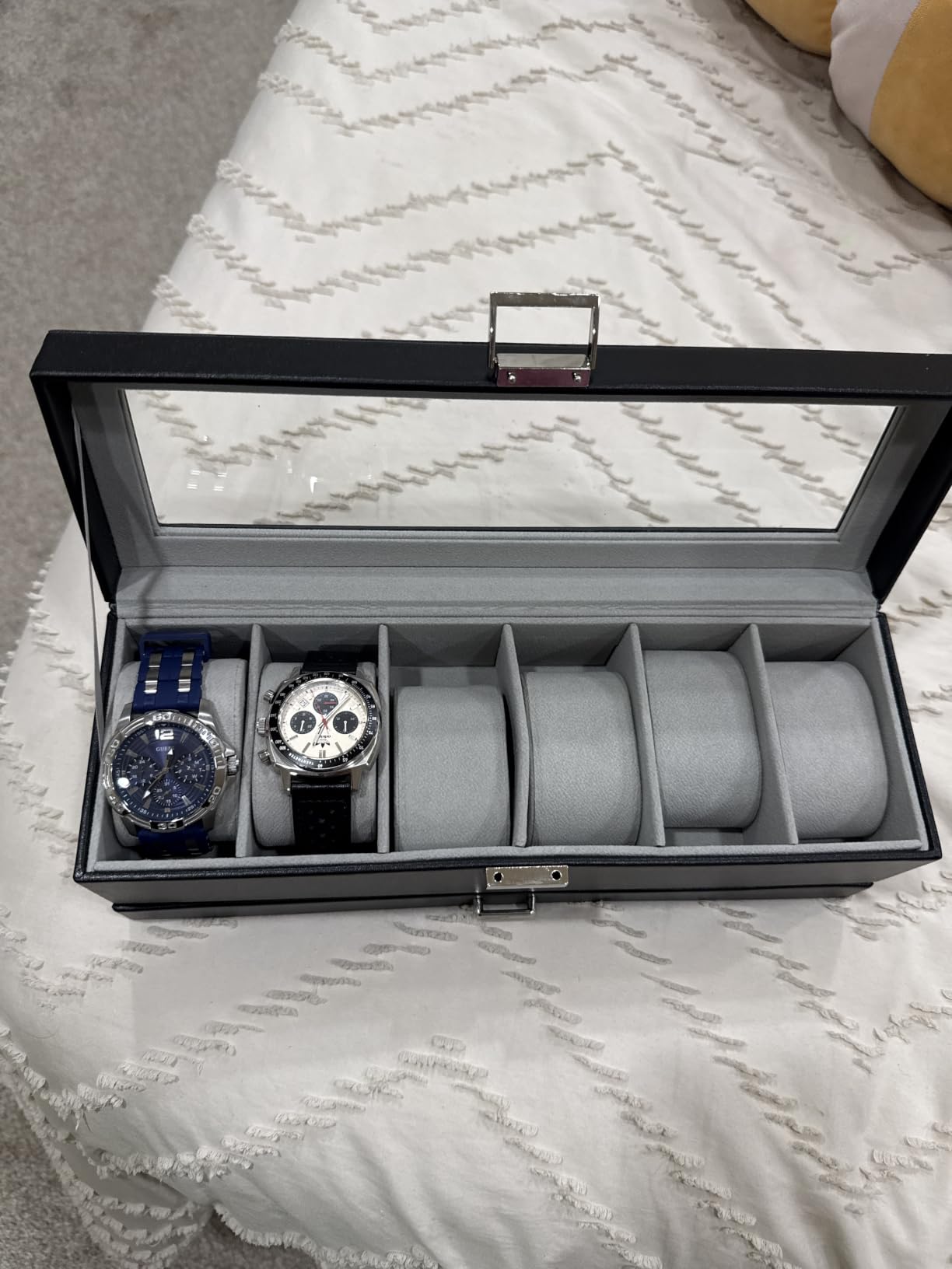 ProCase Watch Box, Fathers Day Gift for Dad, 6 Slot Watches Display Case with Drawer, Mens Watch Case with Glass Lid, 2-Layer Mens Jewelry Organizer Storage Holder -6 Slot, Espresso customer photo 2