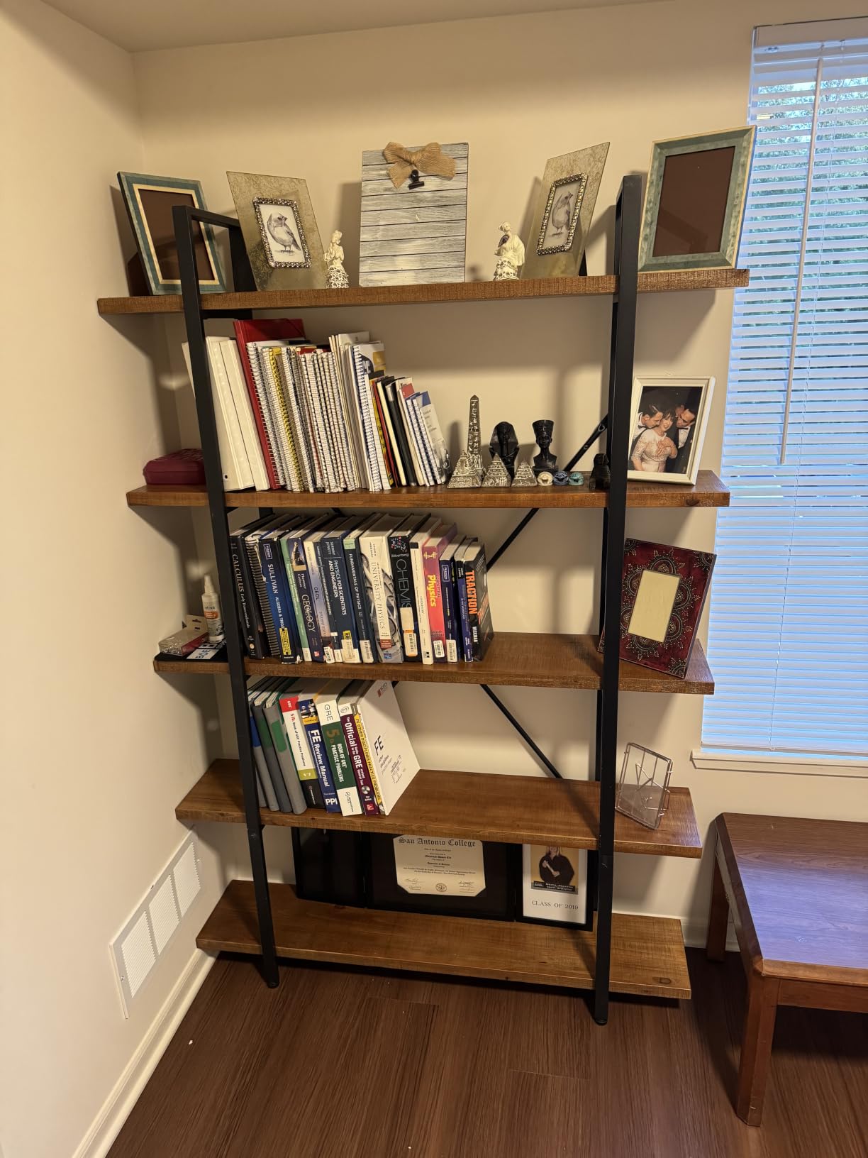 HSH 6 Tier Solid Wood Bookshelf, Industrial Wood and Metal Tall Large Etagere Bookcase and Storage Shelves, Rustic Open Natural Real Wooden Book Shelf for Bedroom Living Room, Distressed Brown customer photo 1