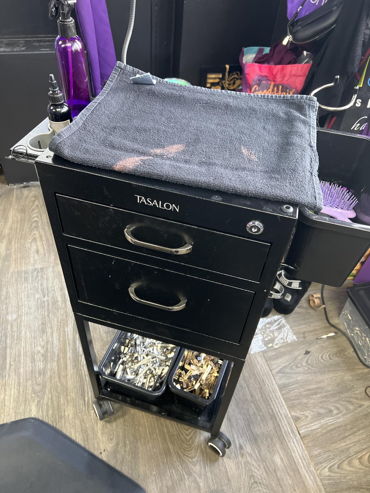 TASALON Wheeled Lockable Metal Salon Cart with Drawers & 2 Magnetic Bowls | Rolling mobile storage trolley designed for hairstylists, beauty salons and barbershops customer photo 1