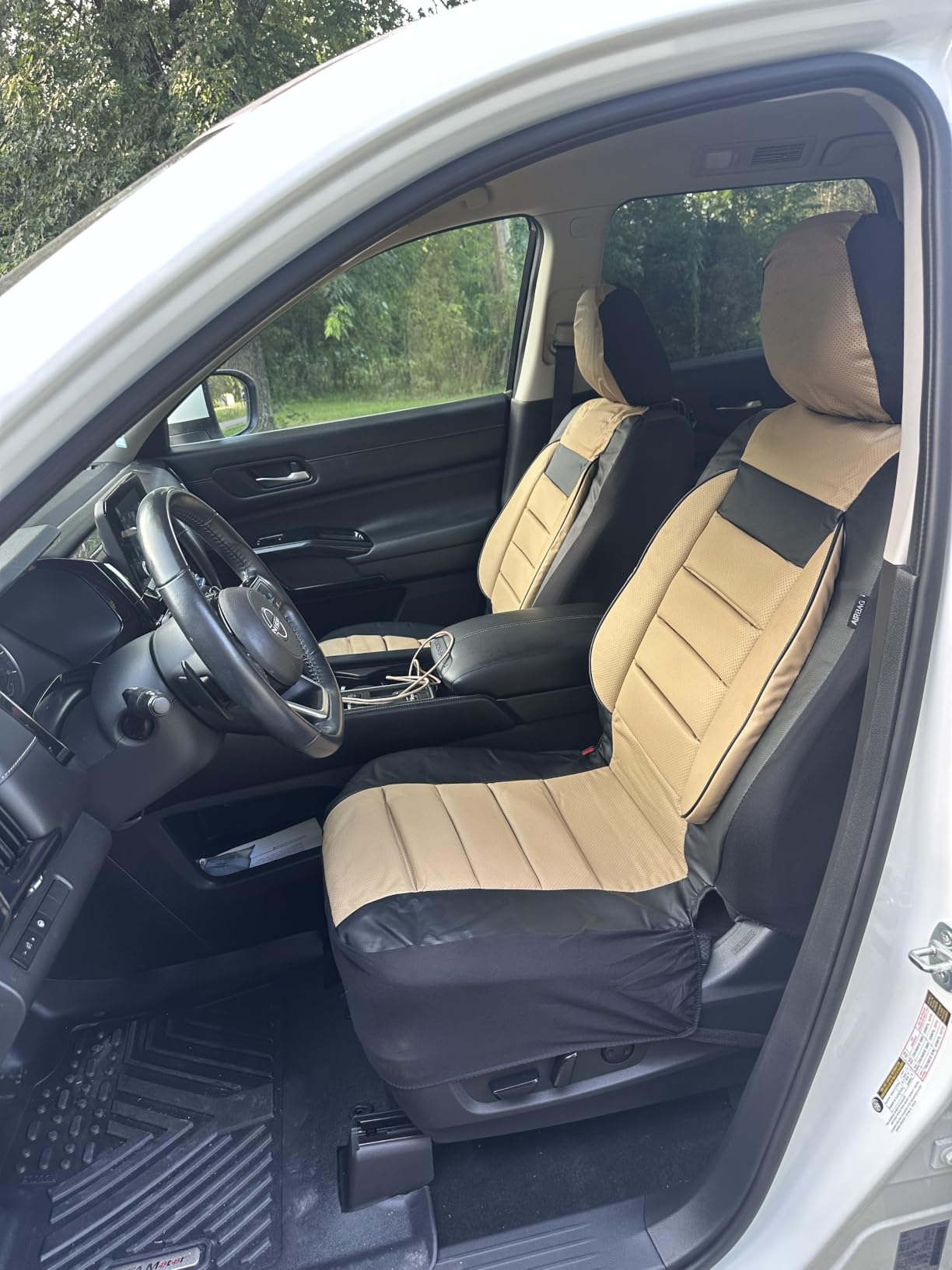 CAR PASS Faux Leather Car Seat Covers Front Seats Only, 3D Foam Support, Universal fit, Airbag Compatible 2 Pieces Front Solid Black customer photo 1