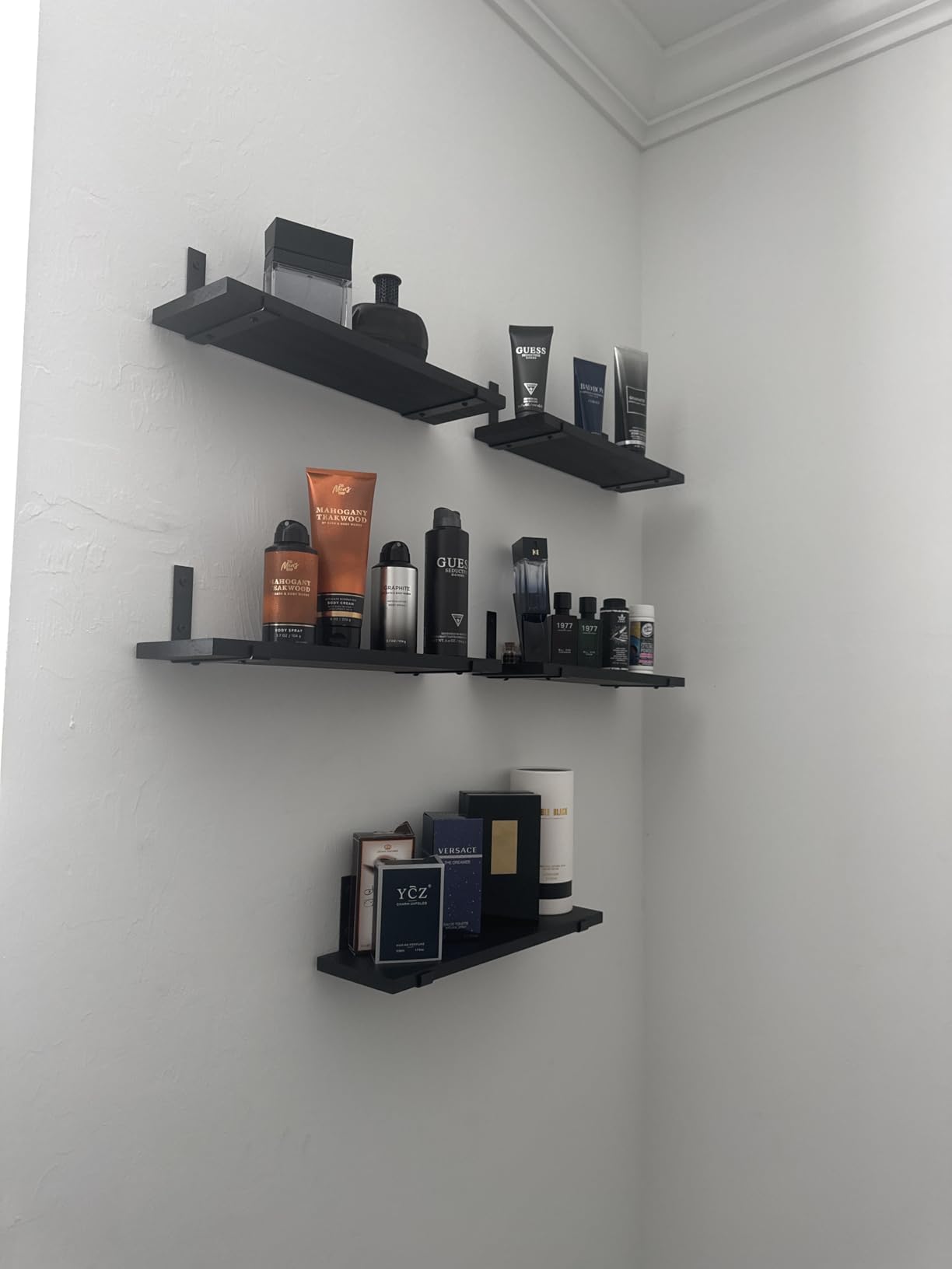 Fixwal Floating Shelves, Width 4.75in Rustic Wood Wall Shelves Set of 8, Wall Storage Shelves for Bedroom, Living Room, Kitchen, Bathroom, Office and Plants (Dark Carbonized Black) customer photo 1