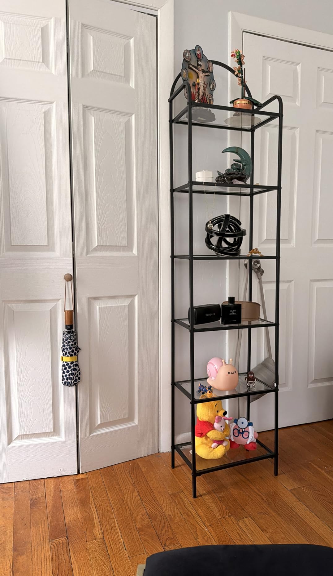Hzuaneri Bookcase Bookshelf, Tempered Glass Bookshelves, Slim Shelving Unit for Bedroom, Bathroom, Home Office, Steel Frame, 5 Tier Gold BC05001G customer photo 1