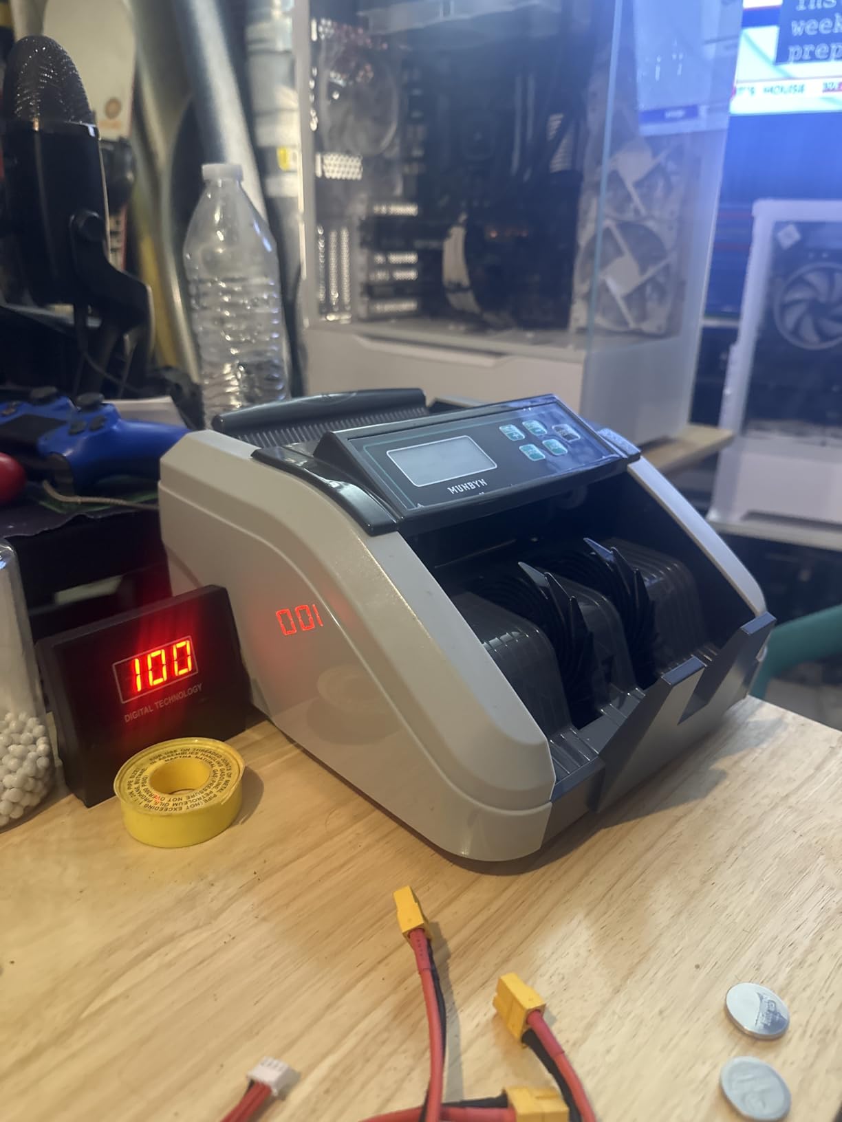 MUNBYN IMC51 Money Counter Machine, Count Value Bill Counter Cash Counter | No Jams, Accurate Count, High-Speed 1100 Bills/min, UV/MG/IR/MT Detection, Add+Batch/Value Mode, LCD Display, Gray, Portable customer photo 1
