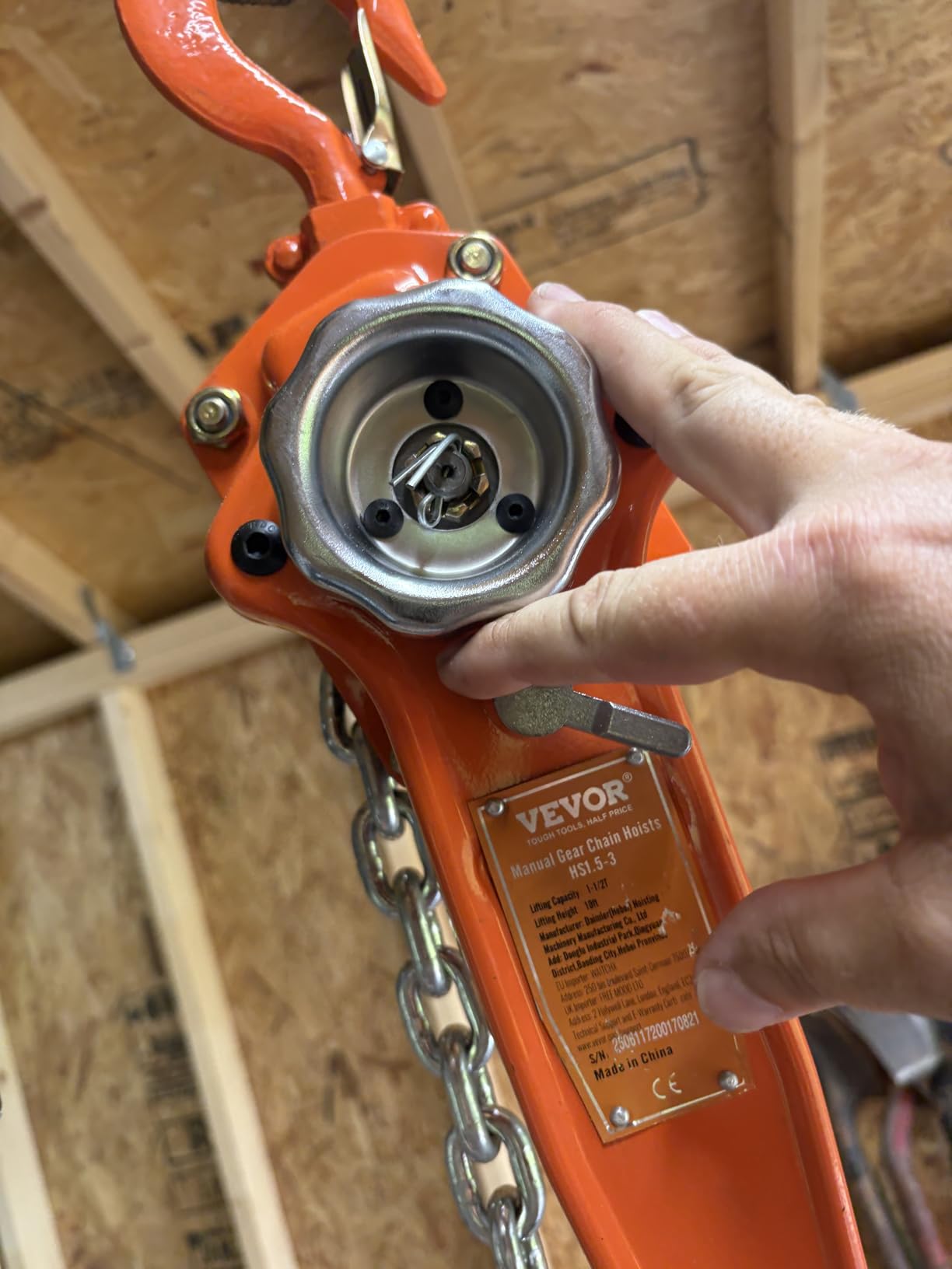 VEVOR Manual Lever Chain Hoist, 1-1/2 Ton 3300 lbs Capacity 10 FT Come Along, G80 Galvanized Carbon Steel with Weston Double-Pawl Brake, Auto Chain Leading & 360° Rotation Hook, for Garage Factory Dock customer photo 1