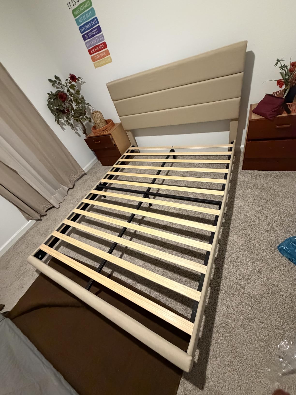 Allewie King Size Platform Bed Frame with Fabric Upholstered Headboard and Wooden Slats Support, Fully Upholstered Mattress Foundation/No Box Spring Needed/Easy Assembly, Beige customer photo 1