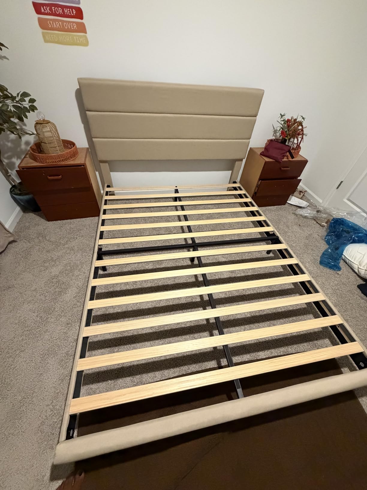 Allewie King Size Platform Bed Frame with Fabric Upholstered Headboard and Wooden Slats Support, Fully Upholstered Mattress Foundation/No Box Spring Needed/Easy Assembly, Beige customer photo 2