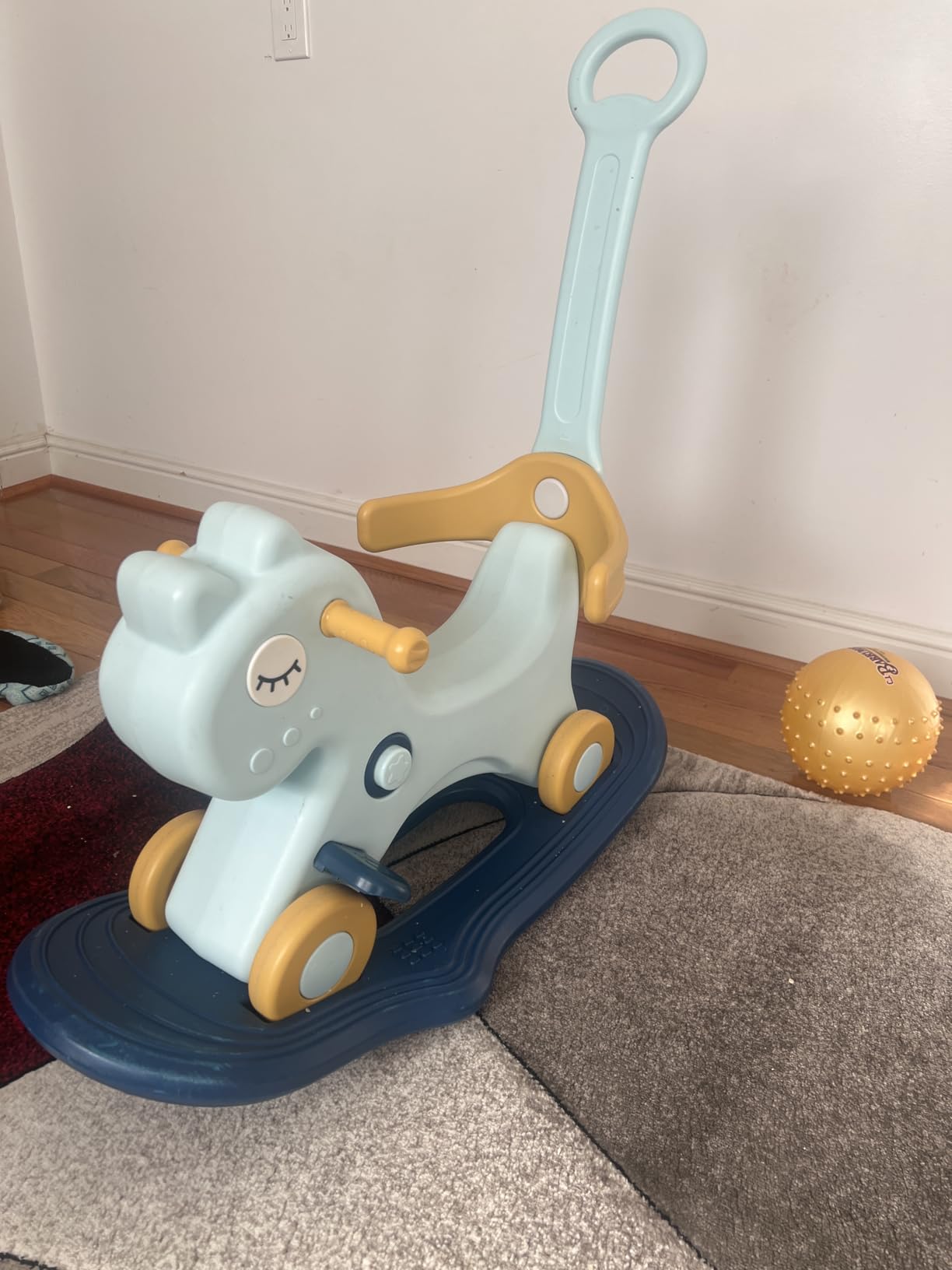 4 in 1 Rocking Horse for Toddlers 1-3 Years Old, Baby Rocking Toy | Fun Birthday Gift For 1+ Kids, Ride On Toy With Detachable Balance Board And Footrest, Balance Bike With Push Handle, Blue customer photo 1