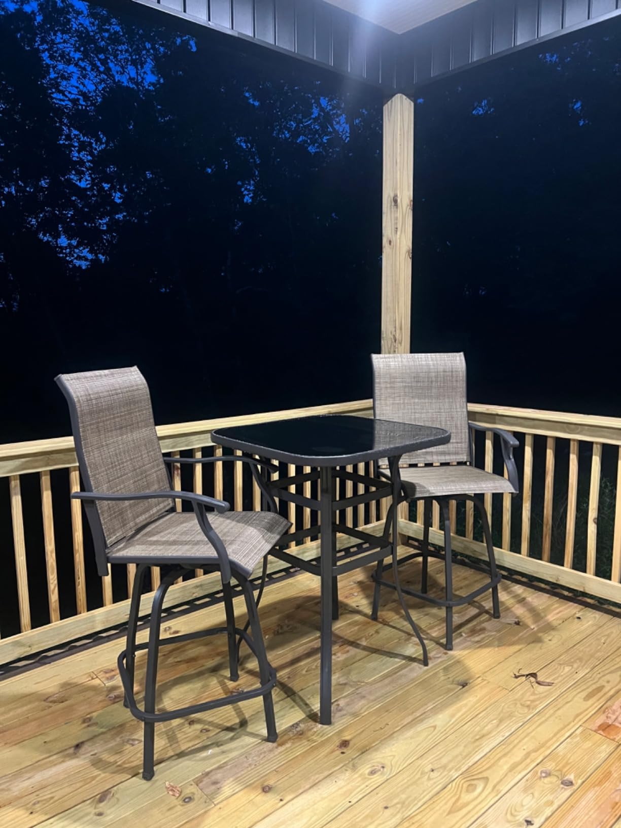 Devoko Patio Swivel Bar Set 3 Pieces | Patio High Top Bar Table and Stools Chairs Set Textilene Sling Fabric Outdoor Bar Stools Set of 2 for Garden, Balcony customer photo 1