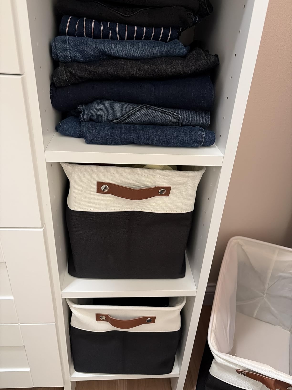 Storage Bins Large Fabric Storage Baskets for Shelves 3 Pack, Decorative Linen Closet Baskets with Handles for Organizing, Shelf, Clothes, Home, Office, 15x11x9.5Inches (Grey&White) customer photo 1