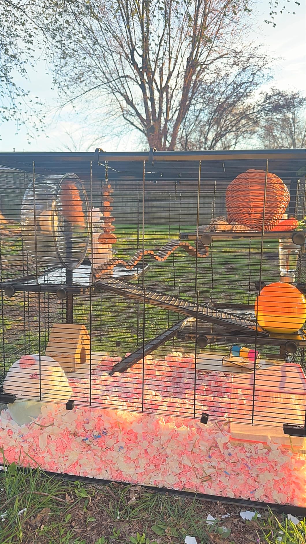 PawHut Large Hamster Cage with Deep Tempered Glass Bottom, 3 Tiers Hamster Tank with Running Wheel, Hut, Water Bottle, Dish, Rat Cage for Syrian, Dwarf, Gerbils, Mouse, 23.5