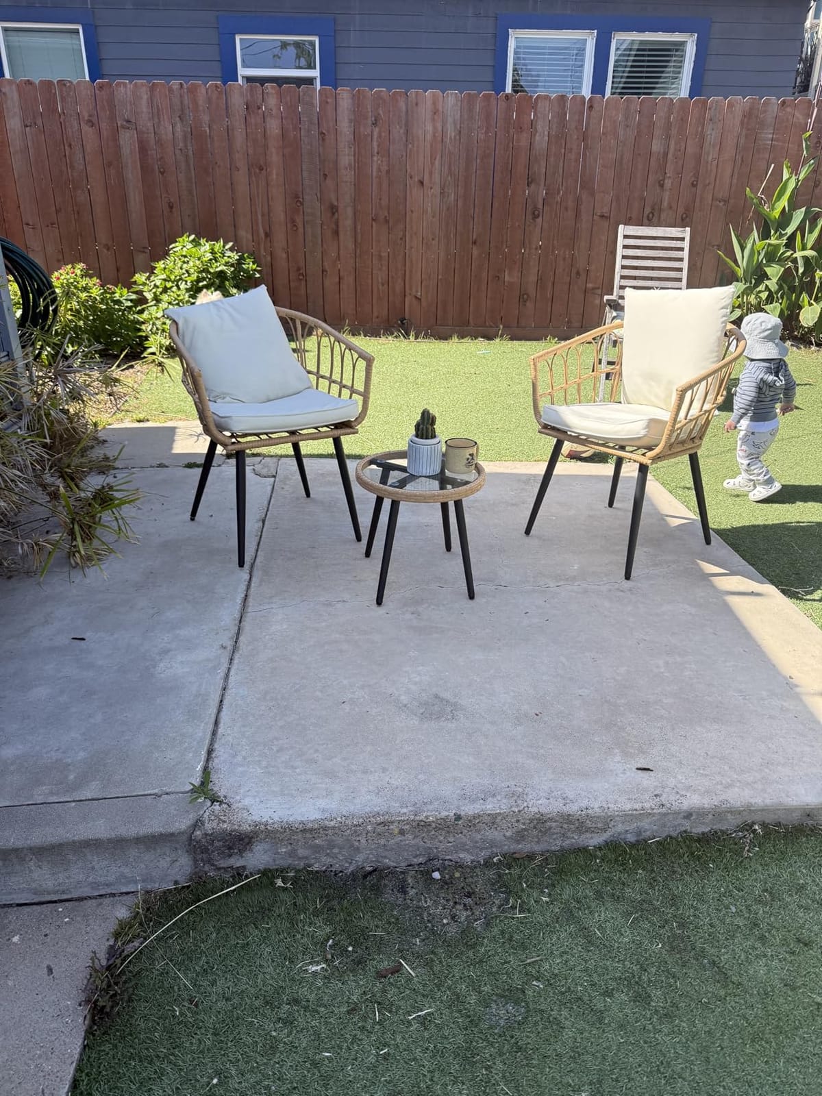 PORWEY 3 Piece Patio Bistro Set, Outdoor Wicker Balcony Furniture Sets | Rattan Table and Chairs Set of 2 for Porch Backyard Lawn Poolside Deck, Beige customer photo 2