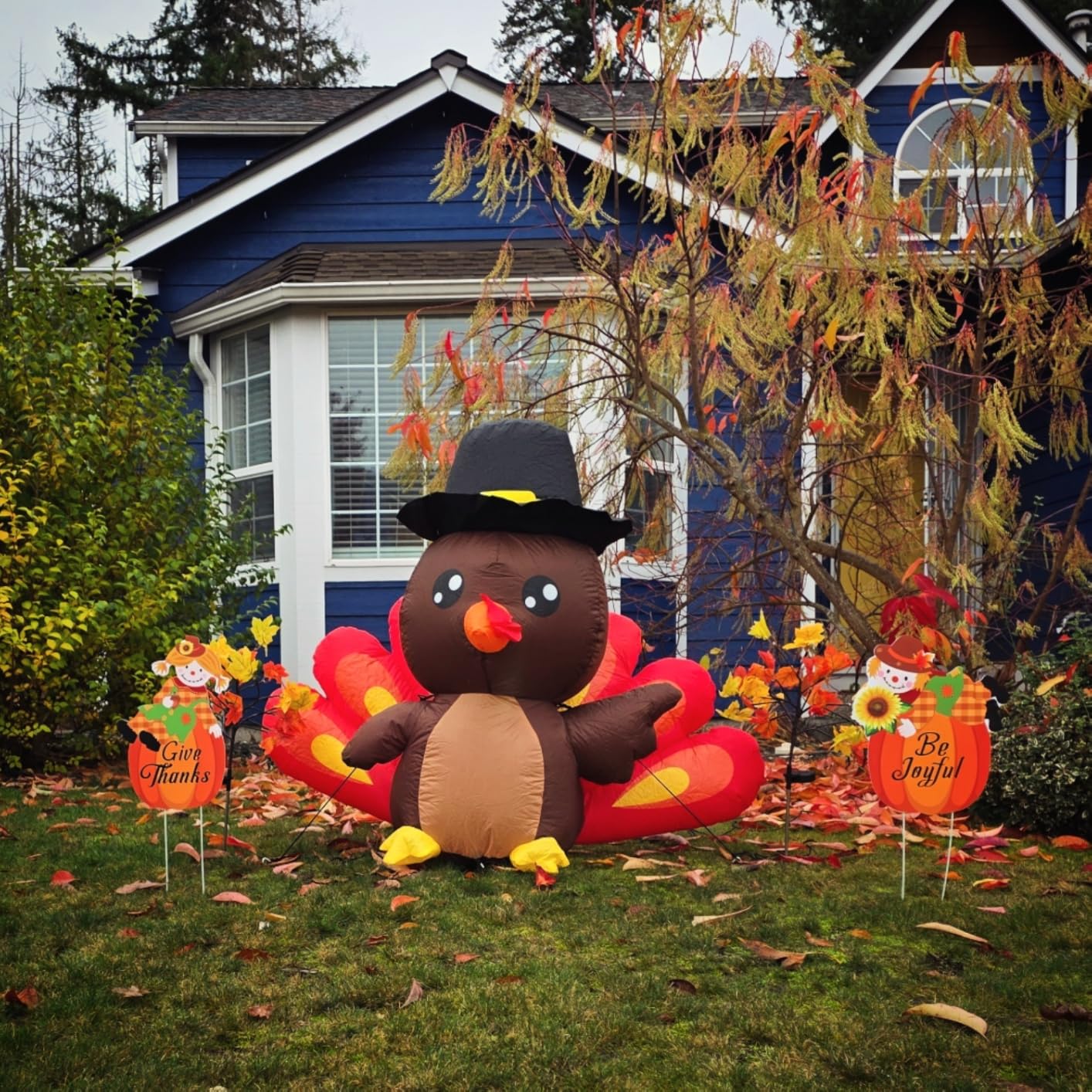 4FT Thanksgiving Turkey Baby Inflatables Outdoor Decorations | Built-in LED lights, blow-up decoration for Thanksgiving parties, yards, gardens, and lawns customer photo 2