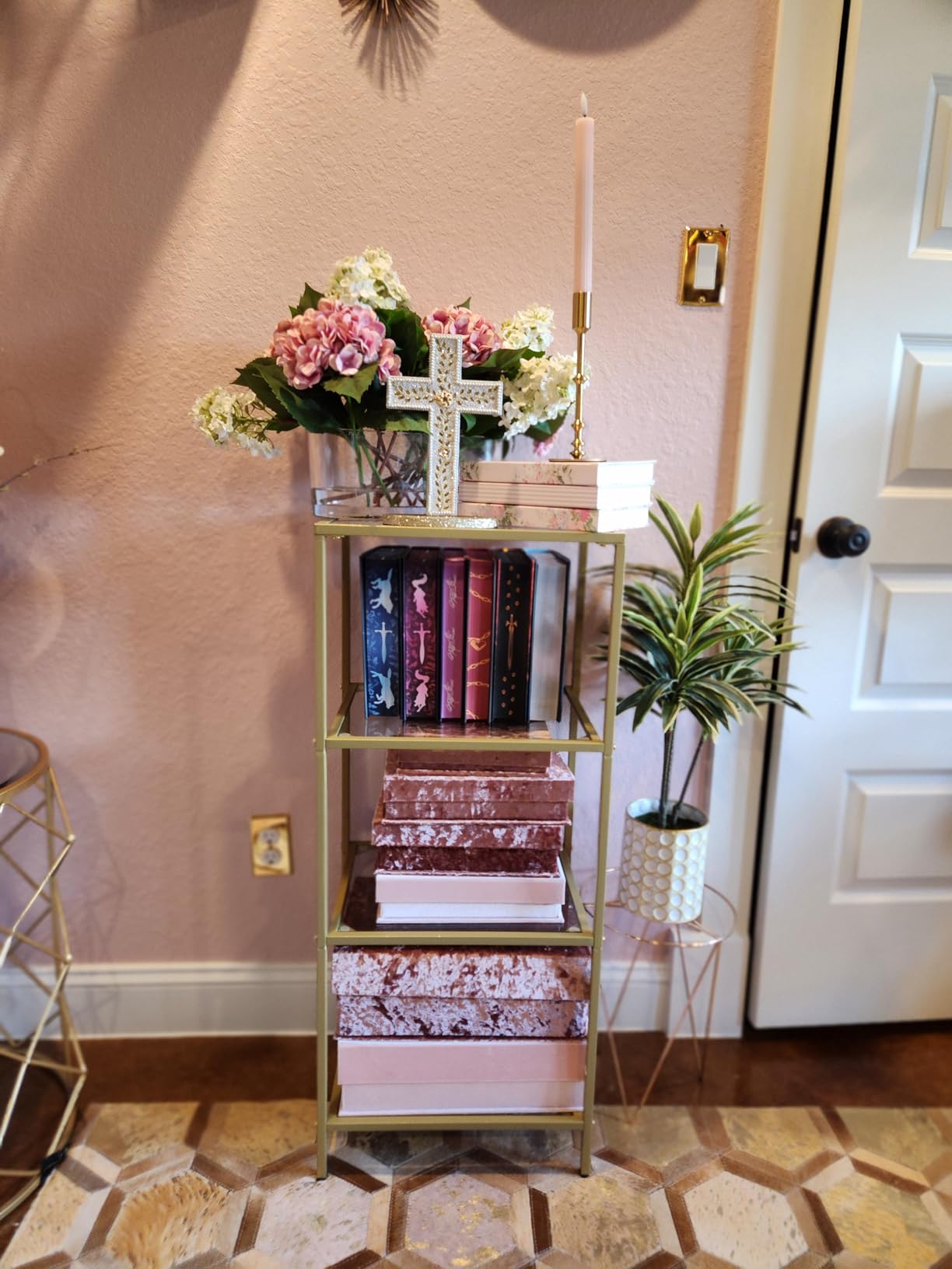 VASAGLE Bookshelf, 6-Tier Tall Bookcase, Display Shelf, Plant Stand, 11.8 x 31.5 x 70.9 Inches, Tempered Glass, for Study, Office, Living Room, Bedroom, Kitchen, Metallic Gold ULGT502A01 customer photo 1