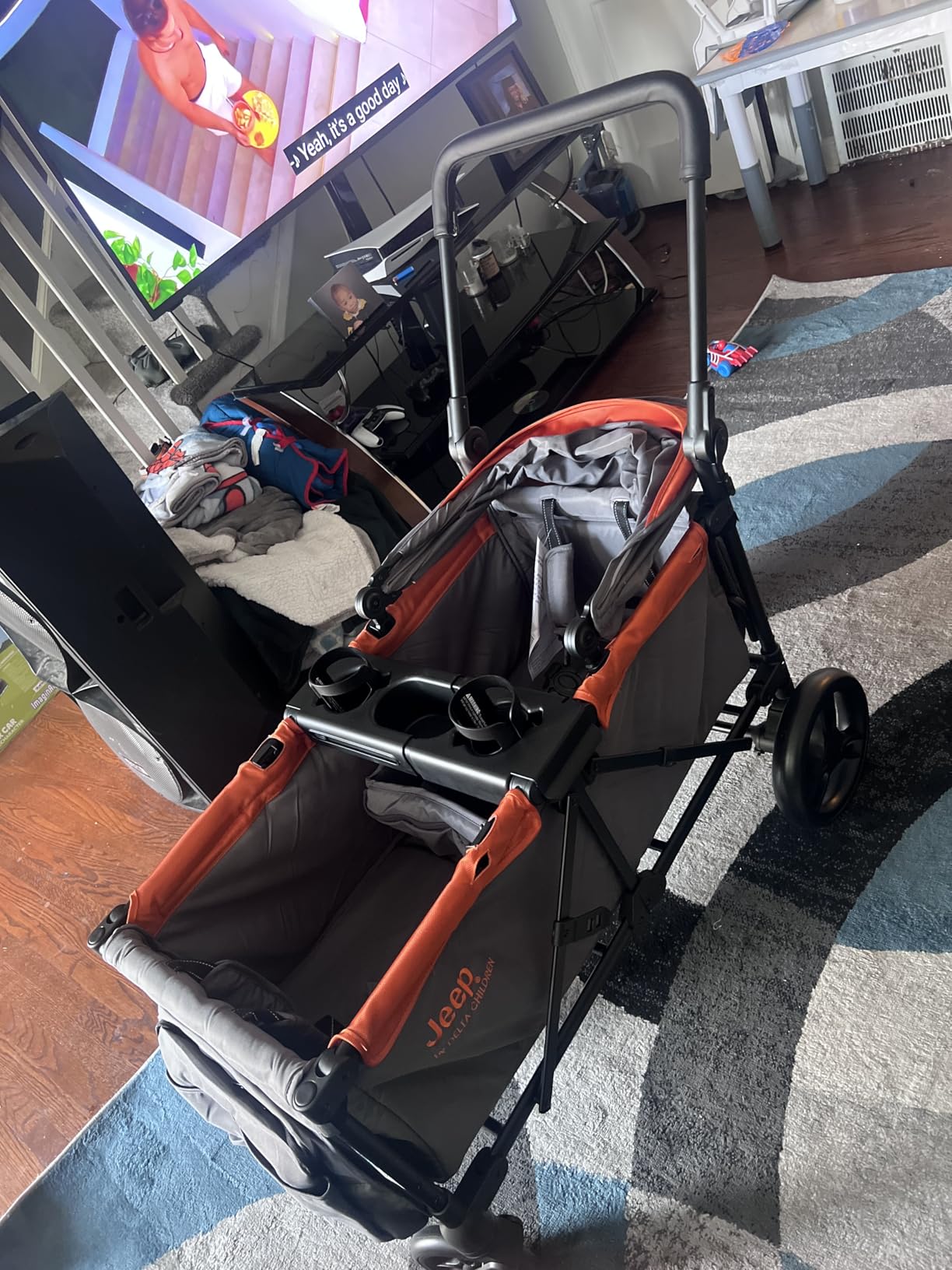 Jeep Sport All-Terrain Stroller Wagon by Delta Children - Includes Canopy, Parent Organizer, Adjustable Handlebar, Snack Tray & Cup Holders, Grey/Bonfire customer photo 1