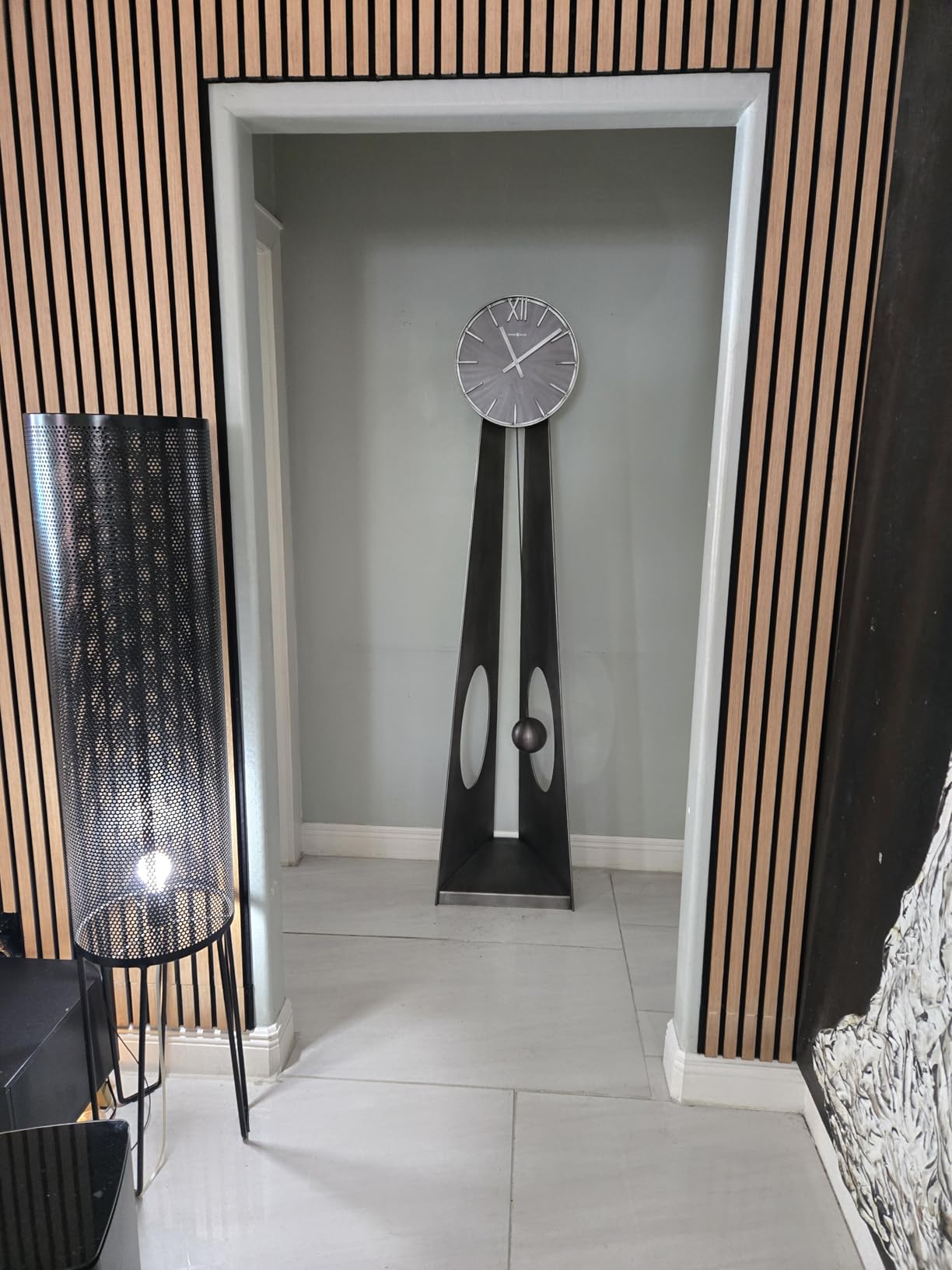 Howard Miller Smith Floor Clock II 549-118 - Aged Silver Finish Machined Metal Frame, Vertical Home Decor, Charcoal Black Finish Ball Pendulum, Quartz Movement customer photo 1