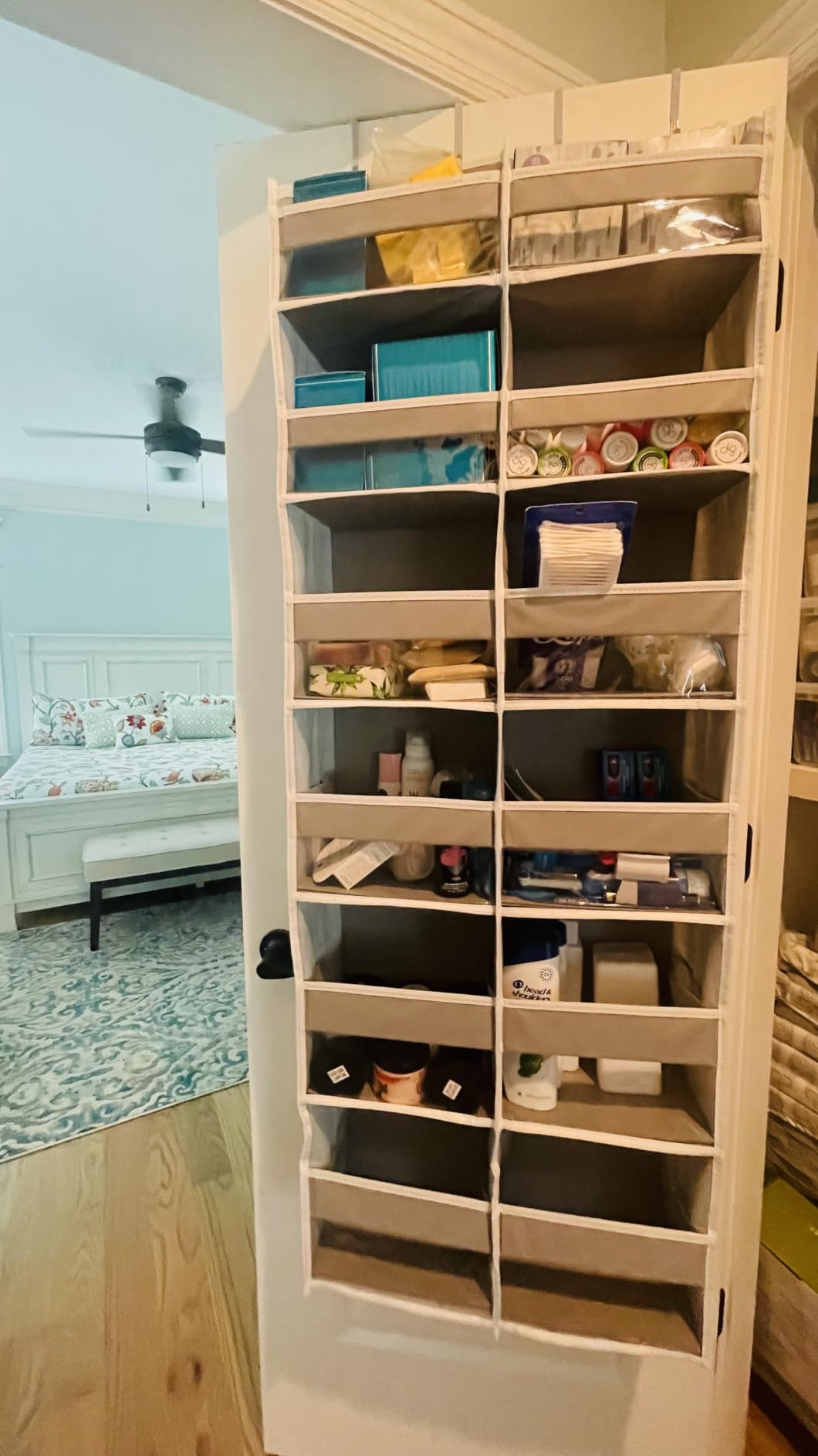 Over the Door Organizer, 6-Tier, 100D Fabric, Ivory 1pc | Over the door shoe organizer, 50 lbs capacity, 12 side mesh pockets, 100D extra thick fabric, Closet & entryway storage customer photo 1
