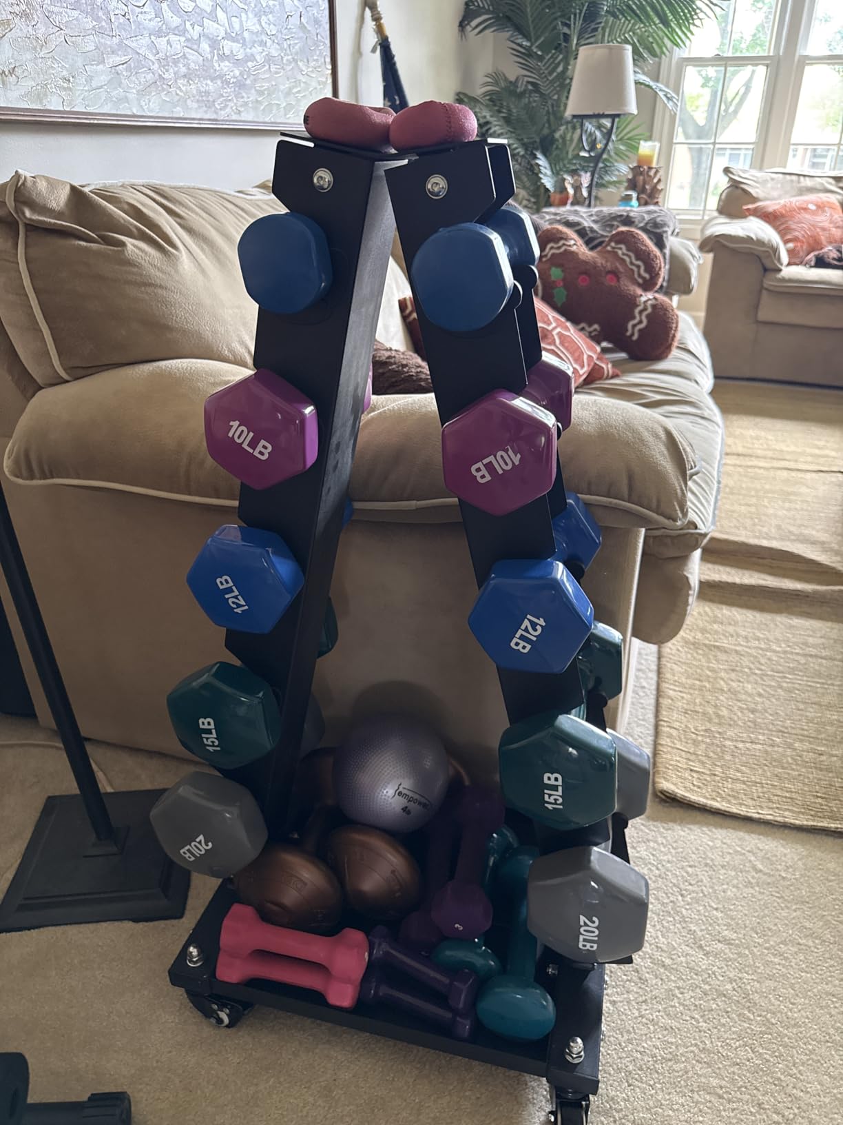 LIONSCOOL Dumbbell Rack Stand Only, A-Frame Rolling Weight Storage and Tray | 5 Tier Steel Rack with Premium Solid Wheels, Portable Home Gym Fitness Storage Organizer, 200/300/700LBS Weight Capacity customer photo 1