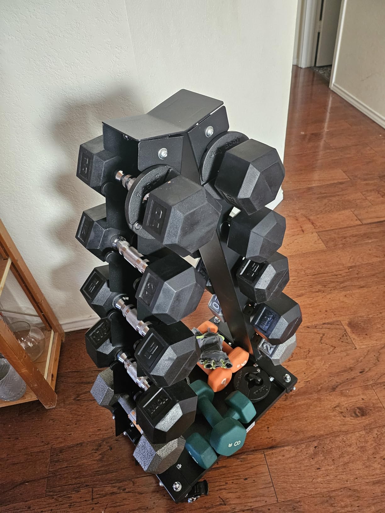LIONSCOOL Dumbbell Rack Stand Only, A-Frame Rolling Weight Storage and Tray | 5 Tier Steel Rack with Premium Solid Wheels, Portable Home Gym Fitness Storage Organizer, 200/300/700LBS Weight Capacity customer photo 2