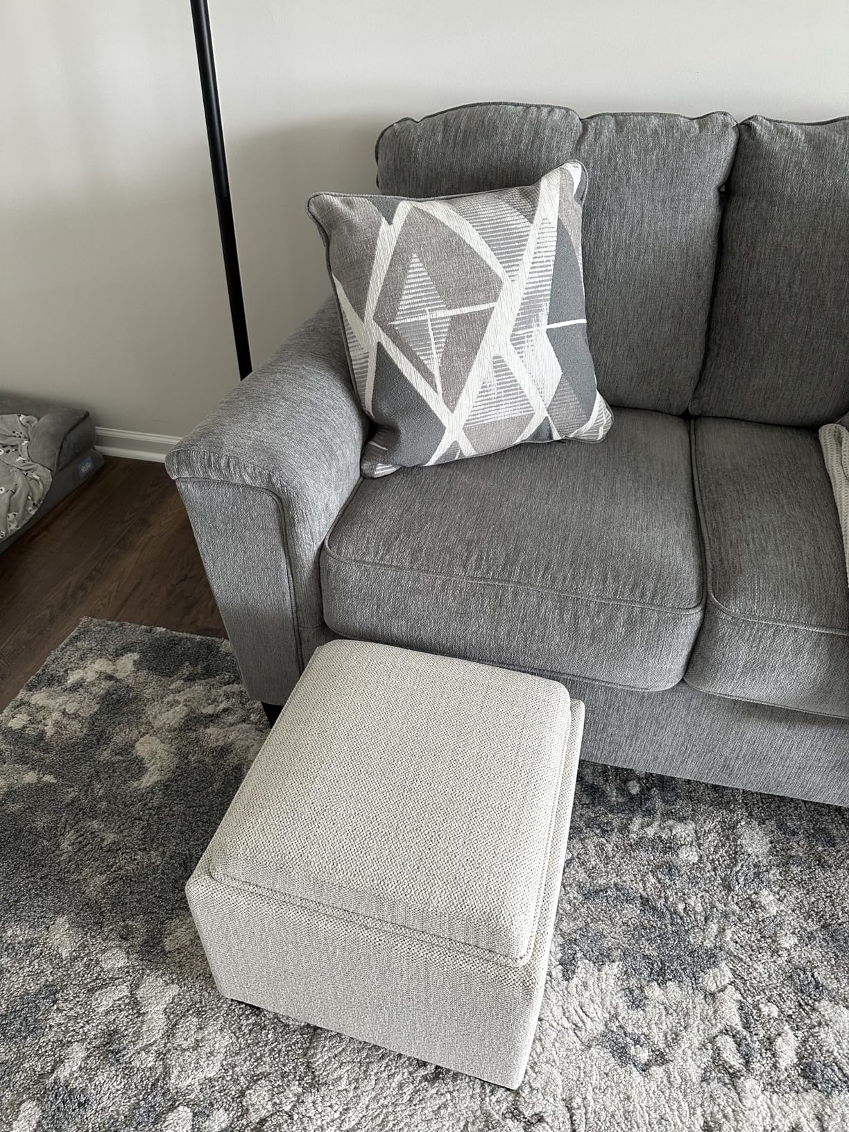 CHITA Storage Ottoman Cube with Tray Lid, Small Footstool with Storage, Square End Table for Living Room and Bedroom, Fabric in Linen customer photo 2
