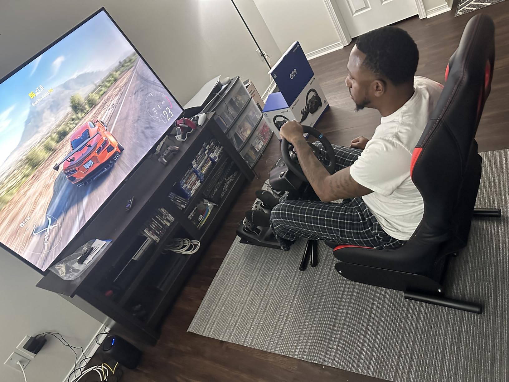 DIWANGUS Racing Simulator Cockpit, Foldable Steel Sim Rig with Seat | Adjustable Wheel Deck Height & Angle, Pedal Angle & Position, Foldable Frame, Fits Logitech, MOZA, Thrustmaster customer photo 2