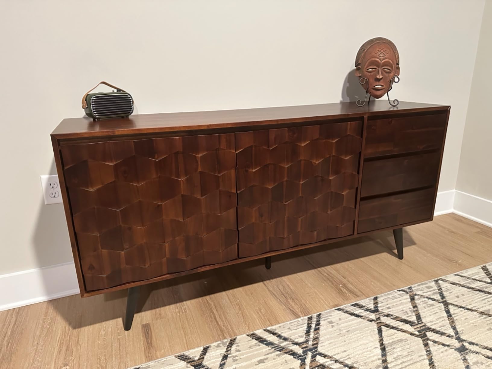 Bme Sideboard Georgina Solid Wood 2 Doors & 3 Drawers, 61'' Mid Century Modern Cabinet with Geometric Pattern for Kitchen, Dining, Living Room customer photo 1